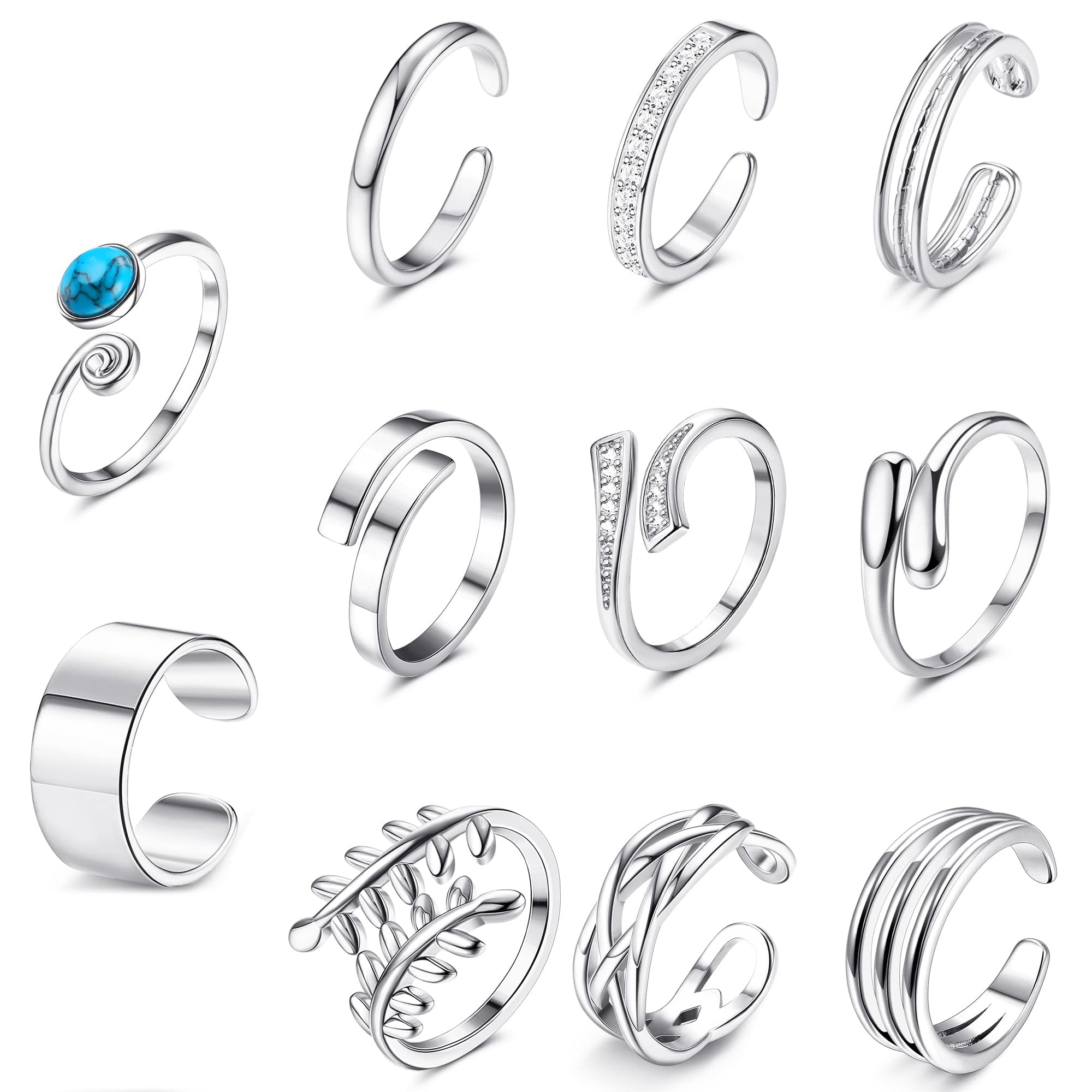 12 Bagues D'orteil Kakonia Réglables - Modèles Turquoise Plaqué Or Pour Pieds Nus Ou Sandales