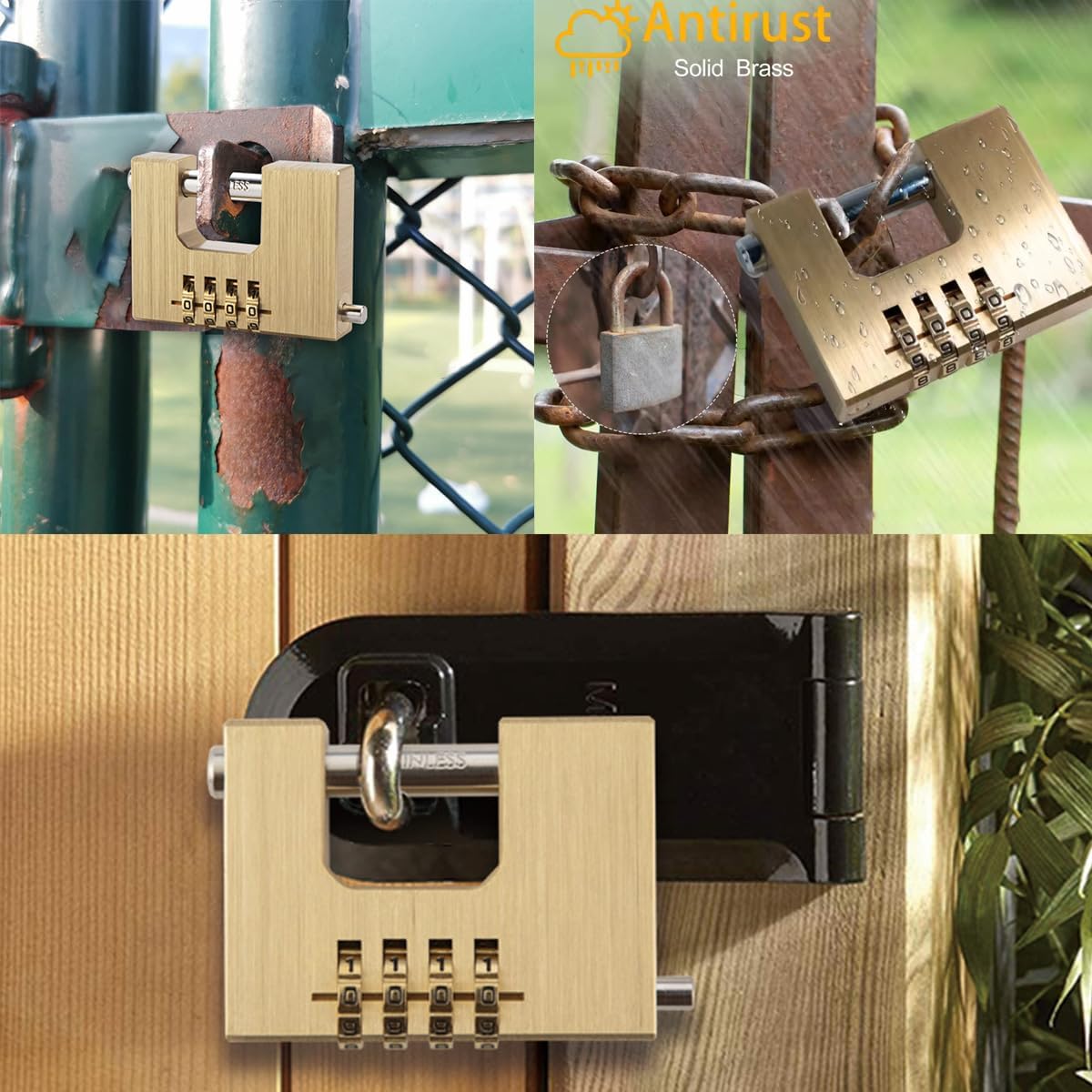 De Shape Heavy Duty Security Padlock - Solid Brass Rectangular Combination Lock - Hepin Contena Locks Sividuti Used in garages, containers, Sheds, lockers, Gates, and Warehouse Protection Locks