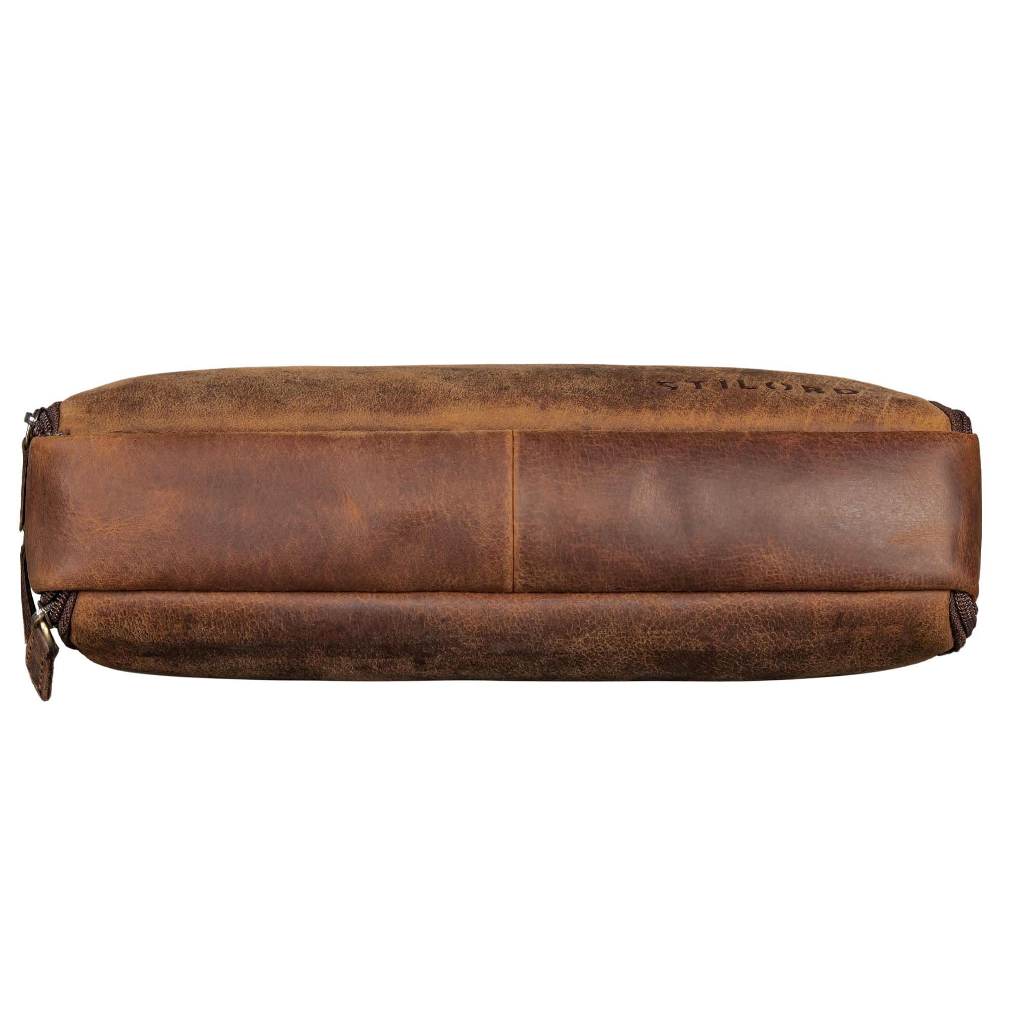 STILORD 'FLO' Estuche Escolar 3 Compartimentos Estuche Cuero Genuino Estuche Escolar Grande para Lápices y Bolígrafos Vintage Pencil Case, Color:Zamora - marrón