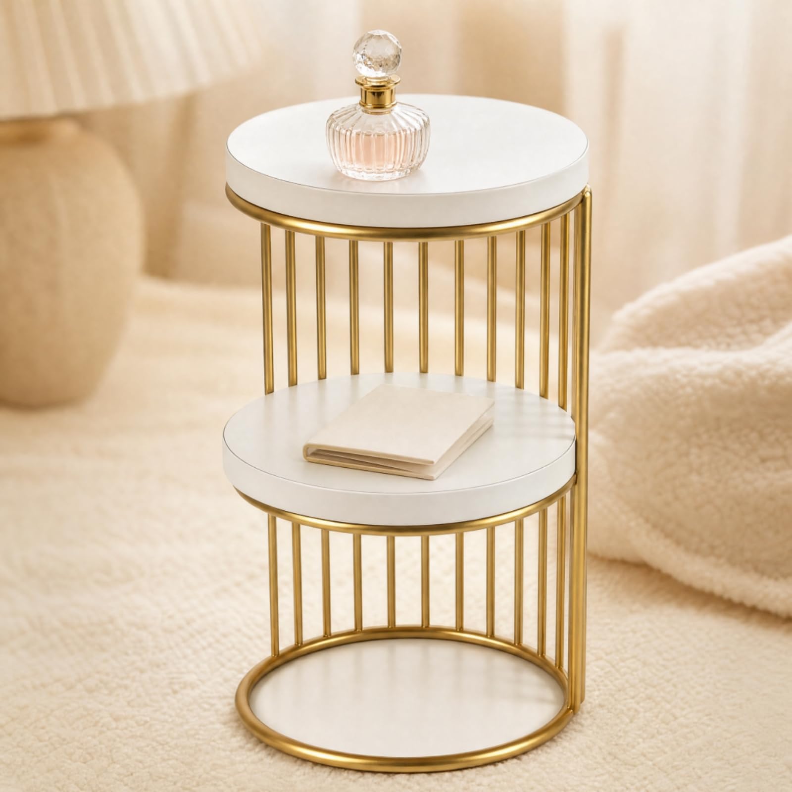 Tavolino da Comodino per Bambole Due Ripiani Bianco Tavolino Laterale Miniatura Resistente Mobili per Hobbisti di Miniature