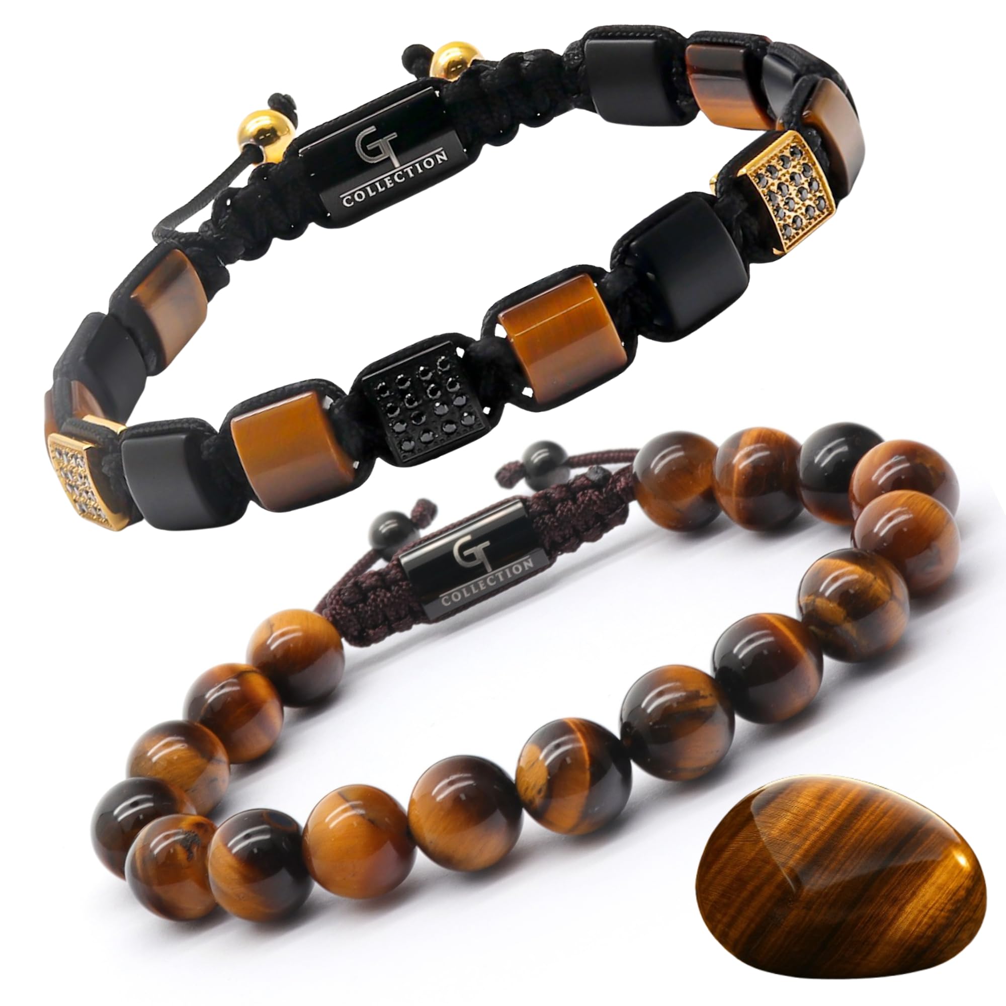 GT collection 2 PIECE SET - Men's Beaded Bracelet And Flatbead Bracelet | Gift for Men | One Size Fits All | Used for Its Grounding Effects | 100%