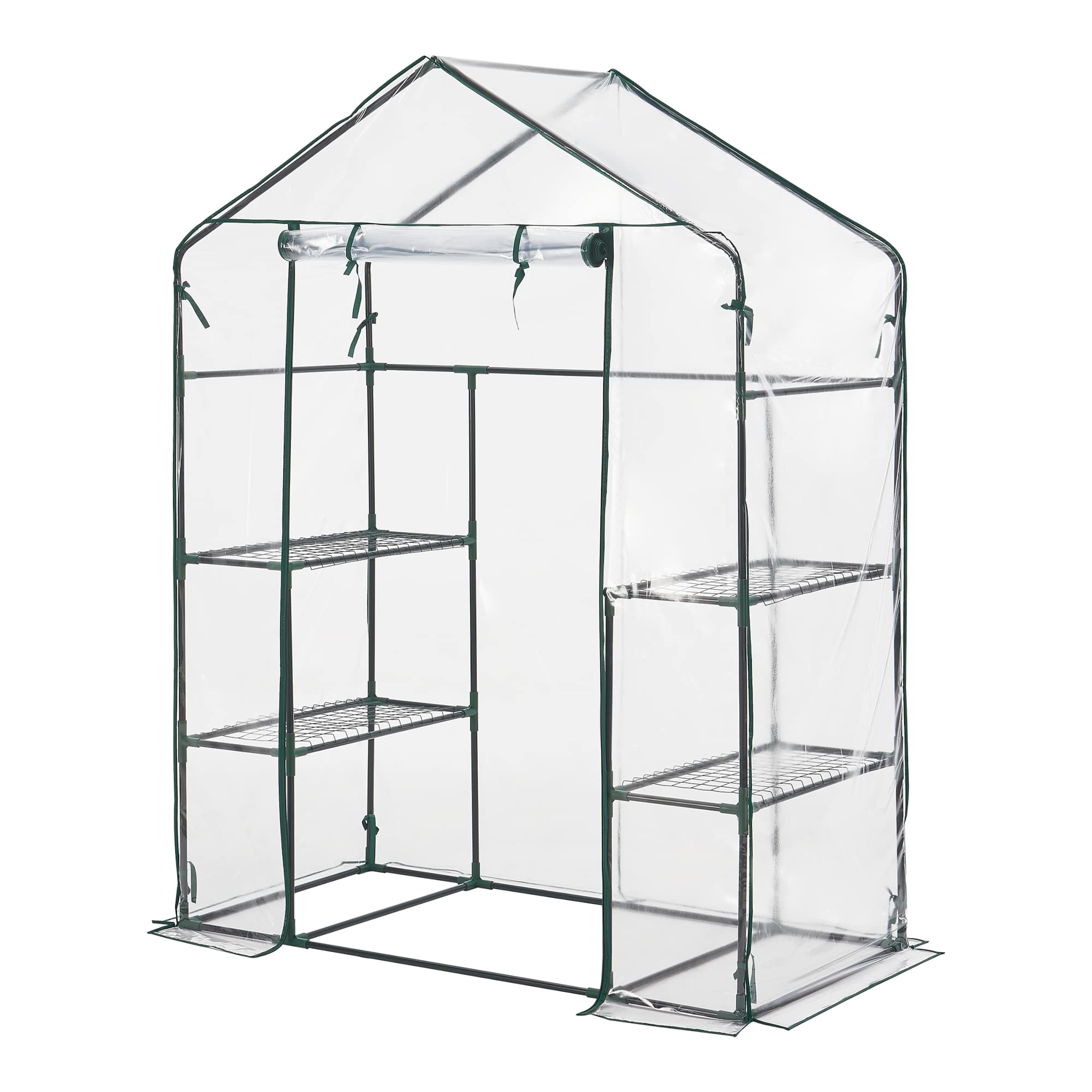 [en.casa] Serra da Giardino con Scaffali a 4 Ripiani Struttura in Acciaio Copertura in PVC Trasparente Porta con Chiusura a Zip Serra a Casetta per Piante Orto 195x140x73 cm