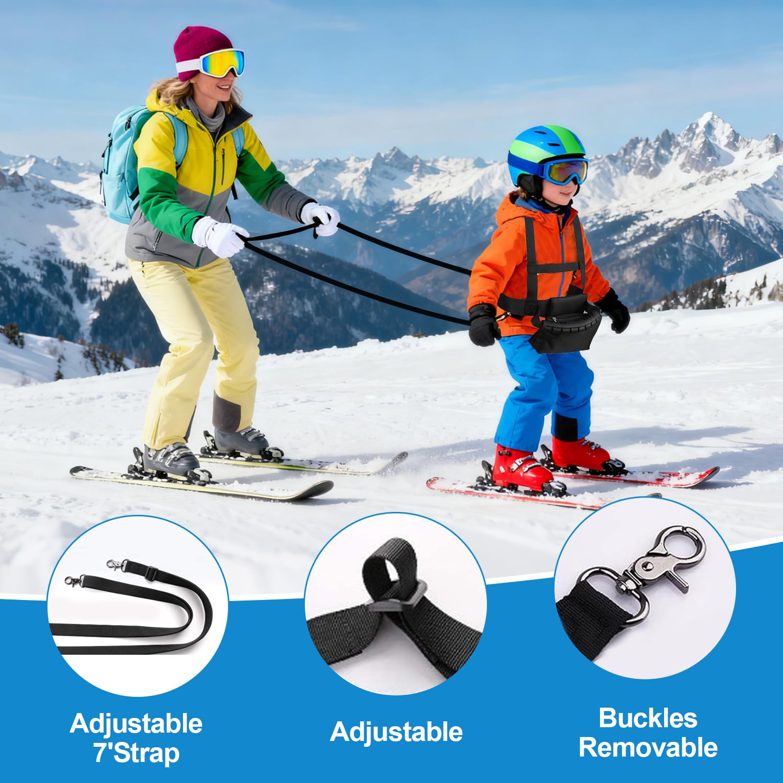 Pasek narciarski i snowboardowy dla dzieci, pasek narciarski ze zdejmowanym paskiem i torbą, dziecięcy pasek na ramię do jazdy na nartach, pas treningowy do jazdy na łyżwach, kontrola