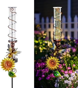 Rain Gauge Outdoor, Solar Water Gauge for Rain