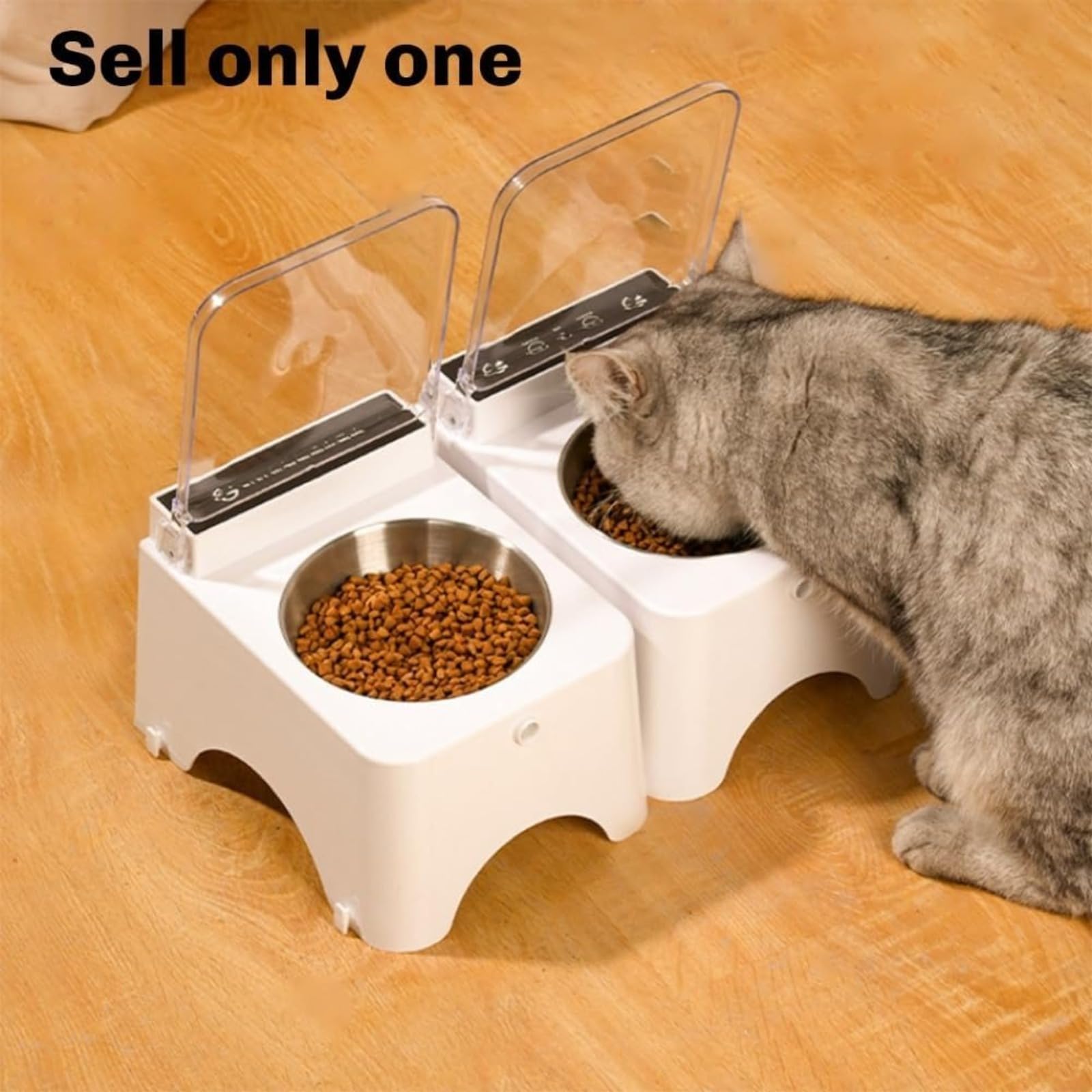 Intelligenter Futternapf für Katzen, Schüssel aus Edelstahl 304, 330 ml, geneigtes Design mit Staubschutz, wiederaufladbar