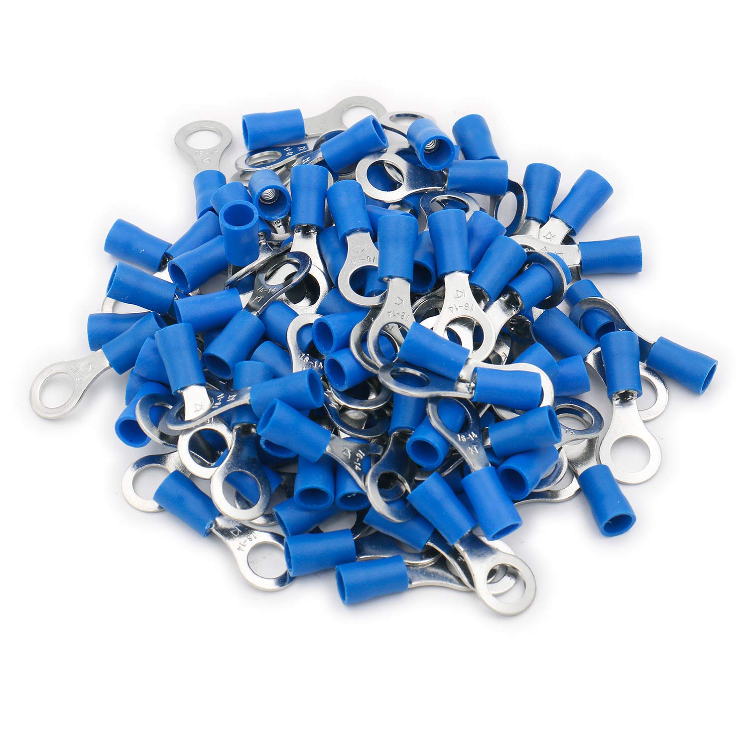 Heschen Zaciskarka pierścieniowa Złącza zaciskowe izolowane winylowe złącze elektryczne RV2-6 Rozmiar sztyftu 1,5-2,5 mm² (16-14 AWG) Niebieski 100 sztuk