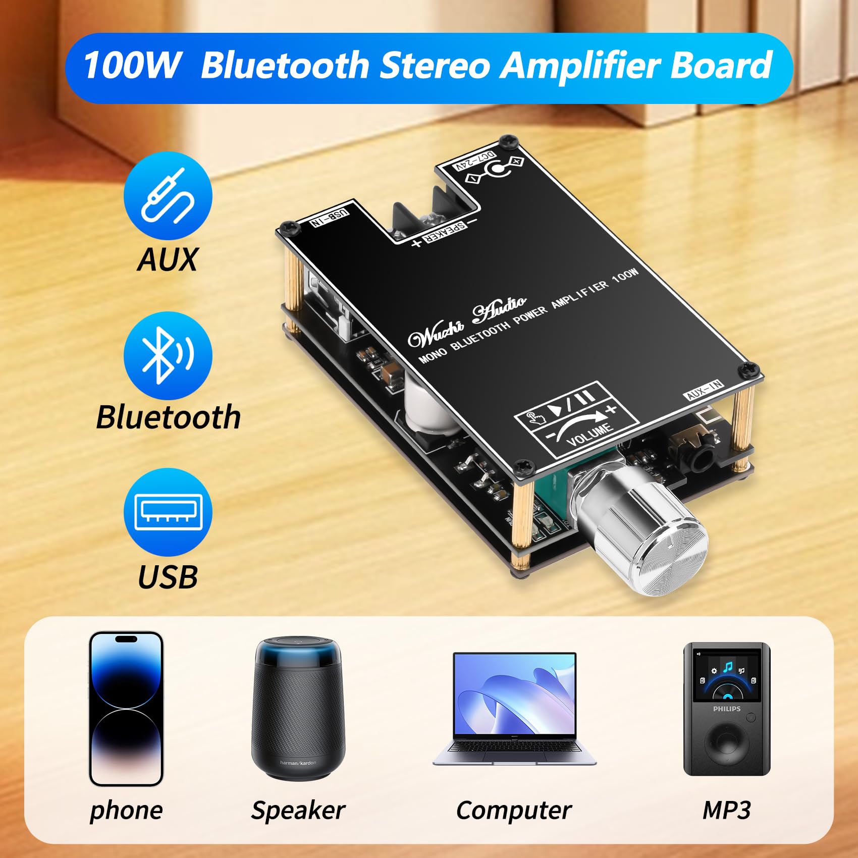 Amplificatore Bluetooth 5.1 ZK-1001B – 100W Mono, TWS, AUX/USB, Per DIY Speaker (2 Pezzi)