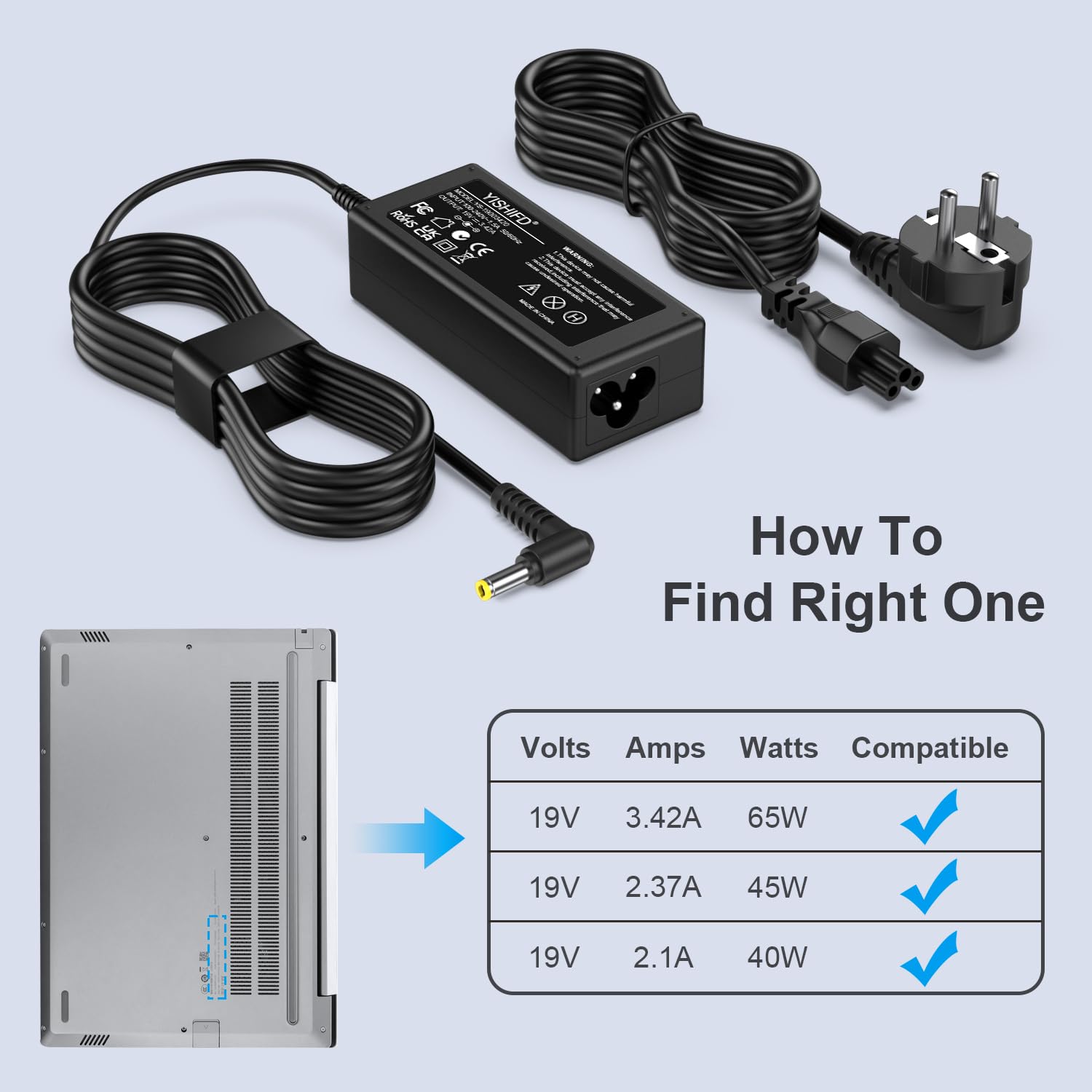 Cargador de computadora portátil de 65 W apto para Chile