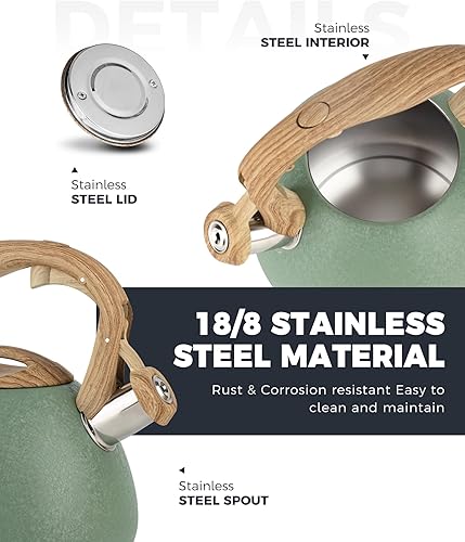 Miniatura 6 de POLIVIAR - Hervidor de té de 2.7 cuartos de galón, tetera silbante audible con acabado agrietado, acero inoxidable de grado alimenticio para