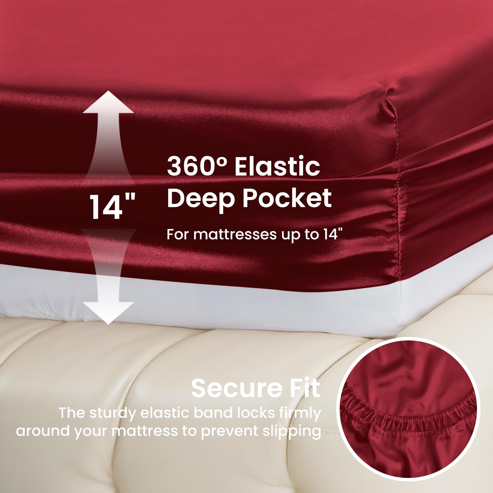 Love's cabin Satin Queen Sheets Set - 4 Piece Pink Silky Bed Sheets Set with Deep Pocket, Luxury Silk Feel Satin Queen Size Sheet Set (1 Flat Sheet, 1 Fitted Sheet, 2 Pillow Cases): Twin Burgundy.