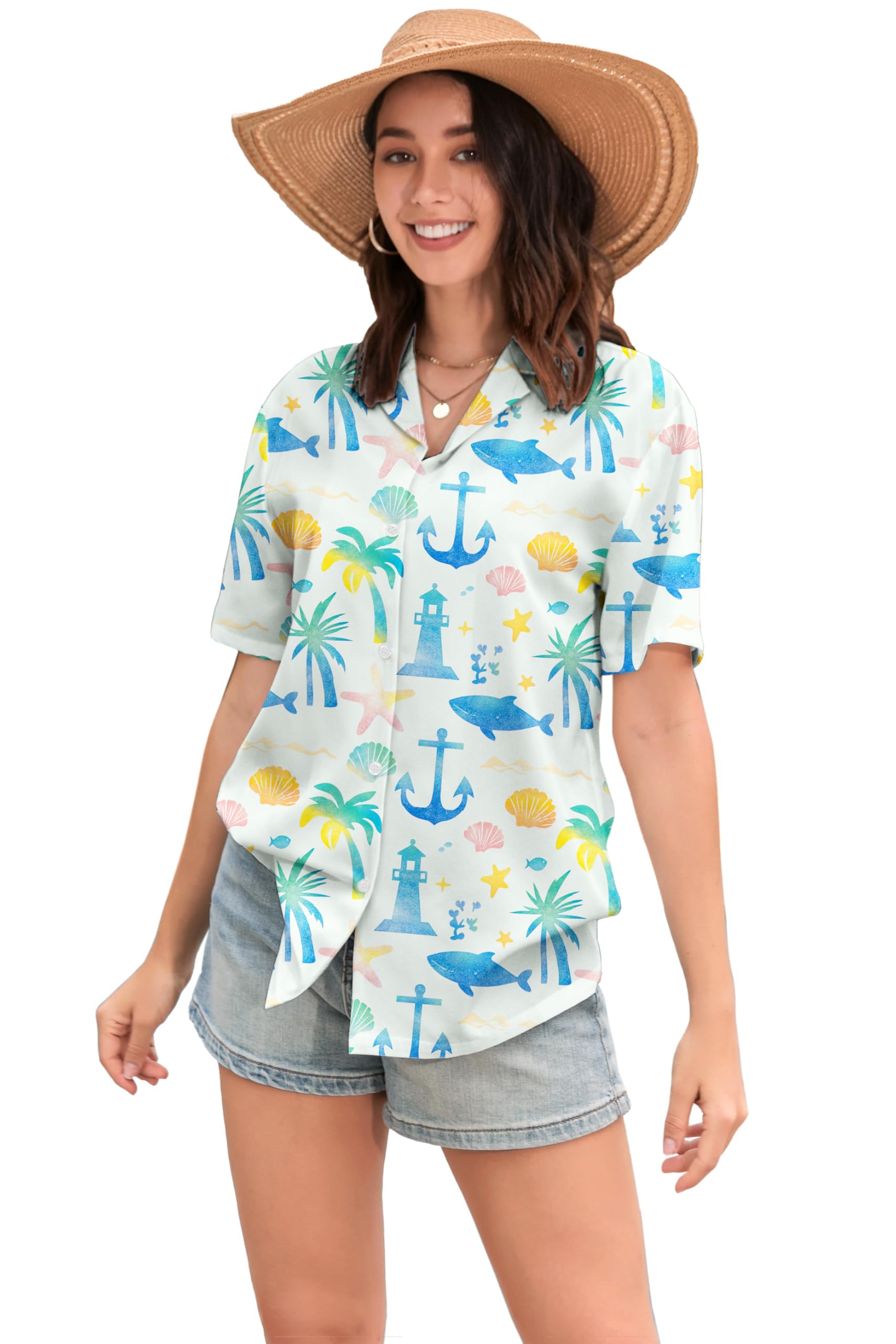 SANGTREE Girl's &amp; Women's Hawaiian Shirts Button Down Short Sleeve Shirts