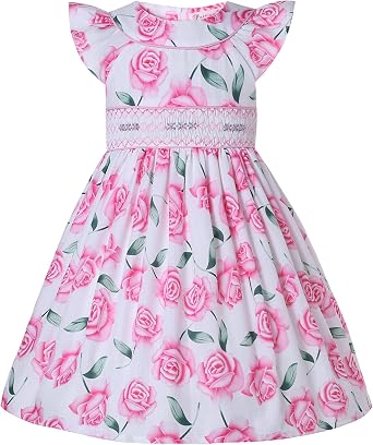 Girls Rose Floral Smocked Dresses Size 2 3 4 5 6 8 10 12 Handmade Smocking Dress