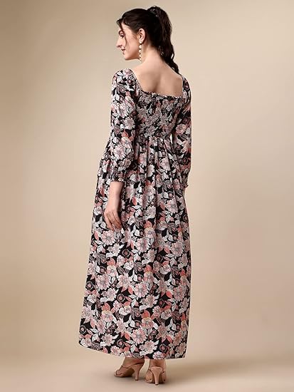 Sheetal Associates Women's Floral Printed Crepe Full Length Dress