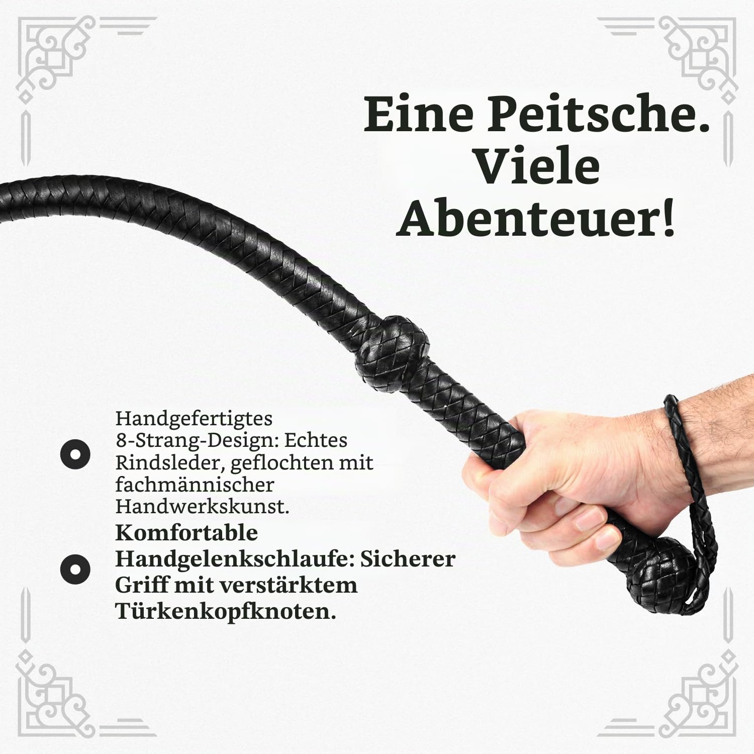 Indiana Jones Style Bullwhip Echtes Rindsleder, Reitpeitsche, schwarz, 0,9 m, 1,2 m, 1,8 m und 2,4 m lang für Reitsport