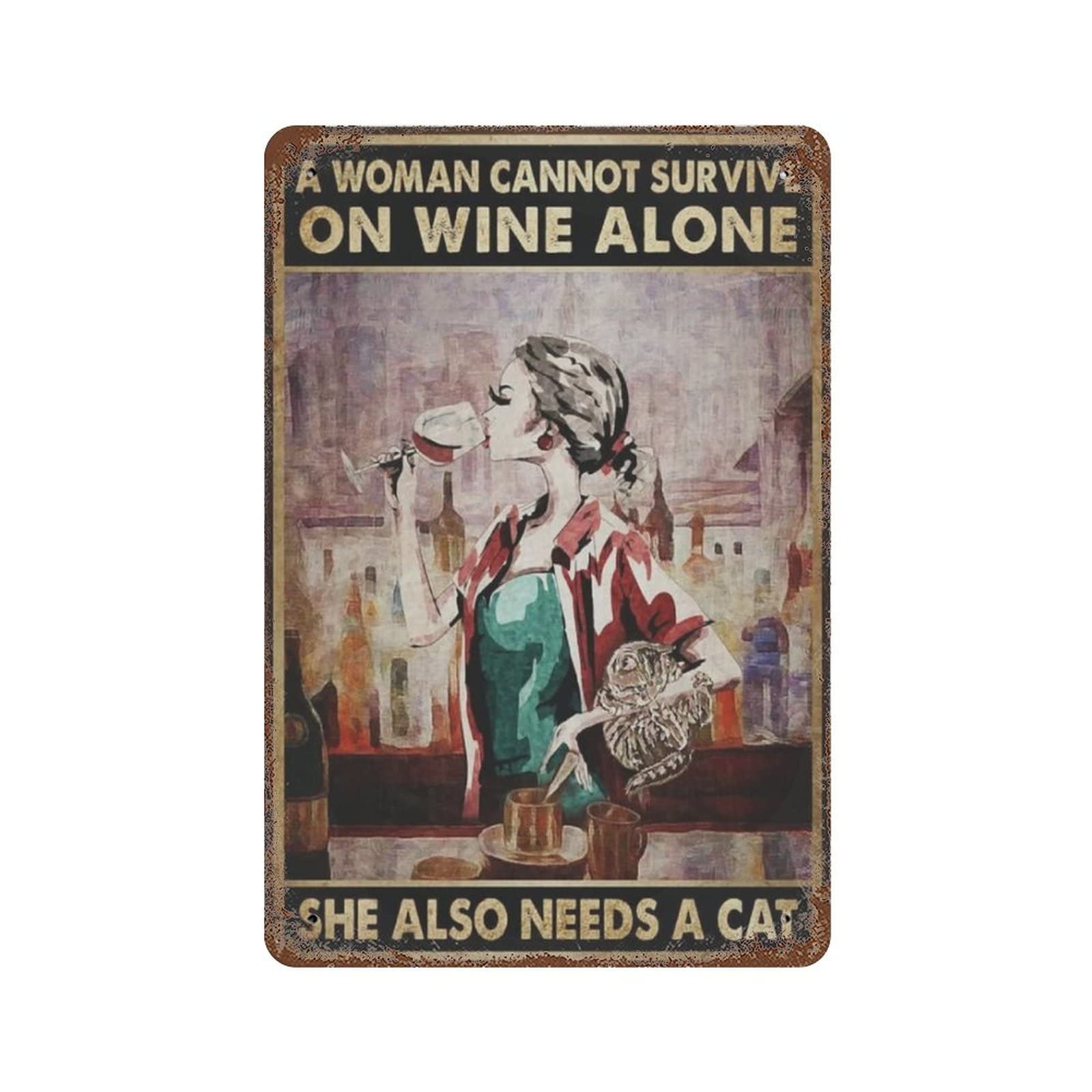 AOOEDM A Women Cannot Survive On Wine Alone Vintage Metal Sign Tin Sign for Home Bar Pub Kitchen Man Cave Tin Sign Wall Decor Poster Wall Plaque