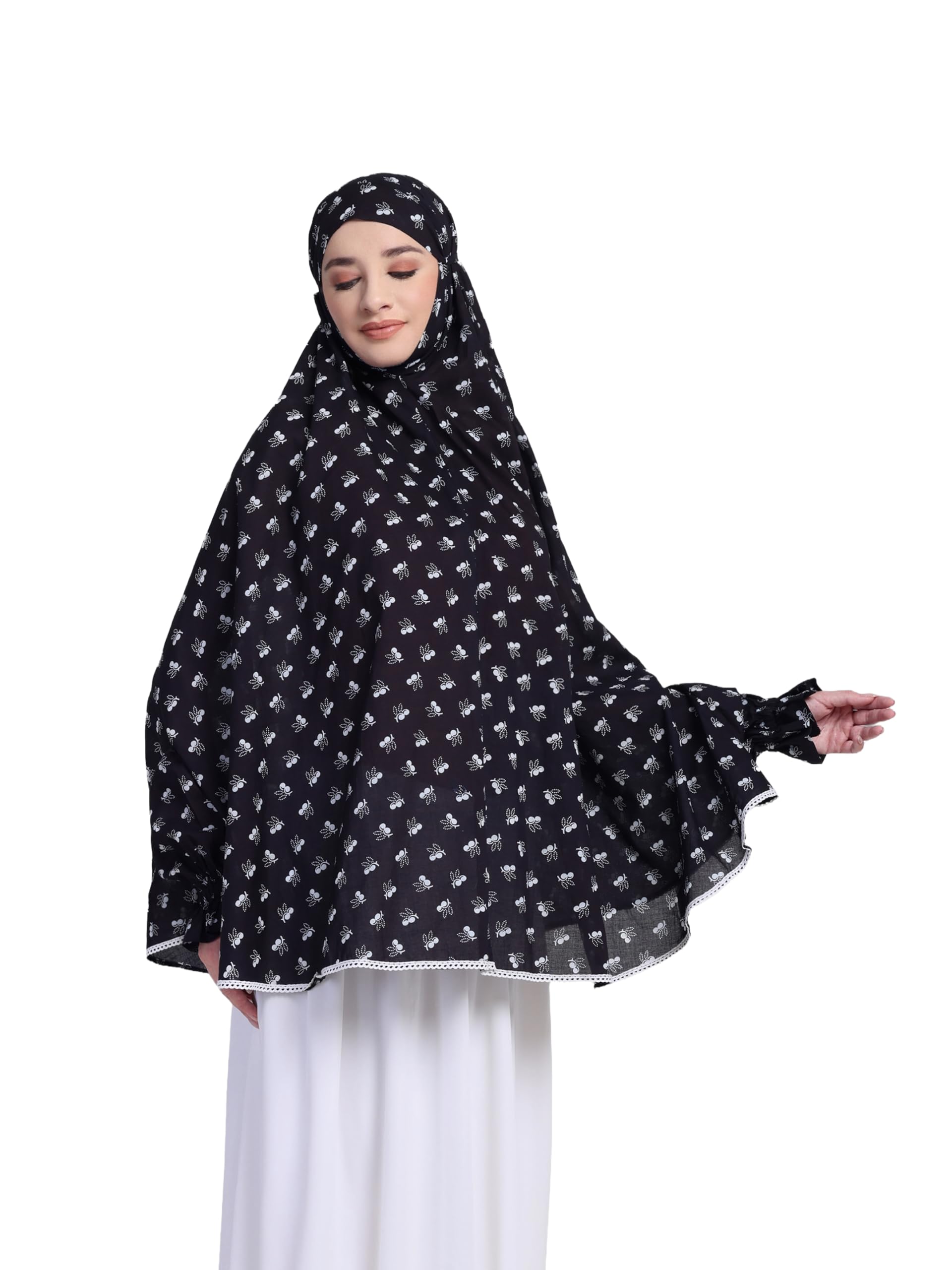 ANA Asfiya Black Floral Prayer Dress – Pure Cotton Namaz Makhna with Tie Knot | Lightweight, Breathable for Hajj, Umrah & Salah-image-11