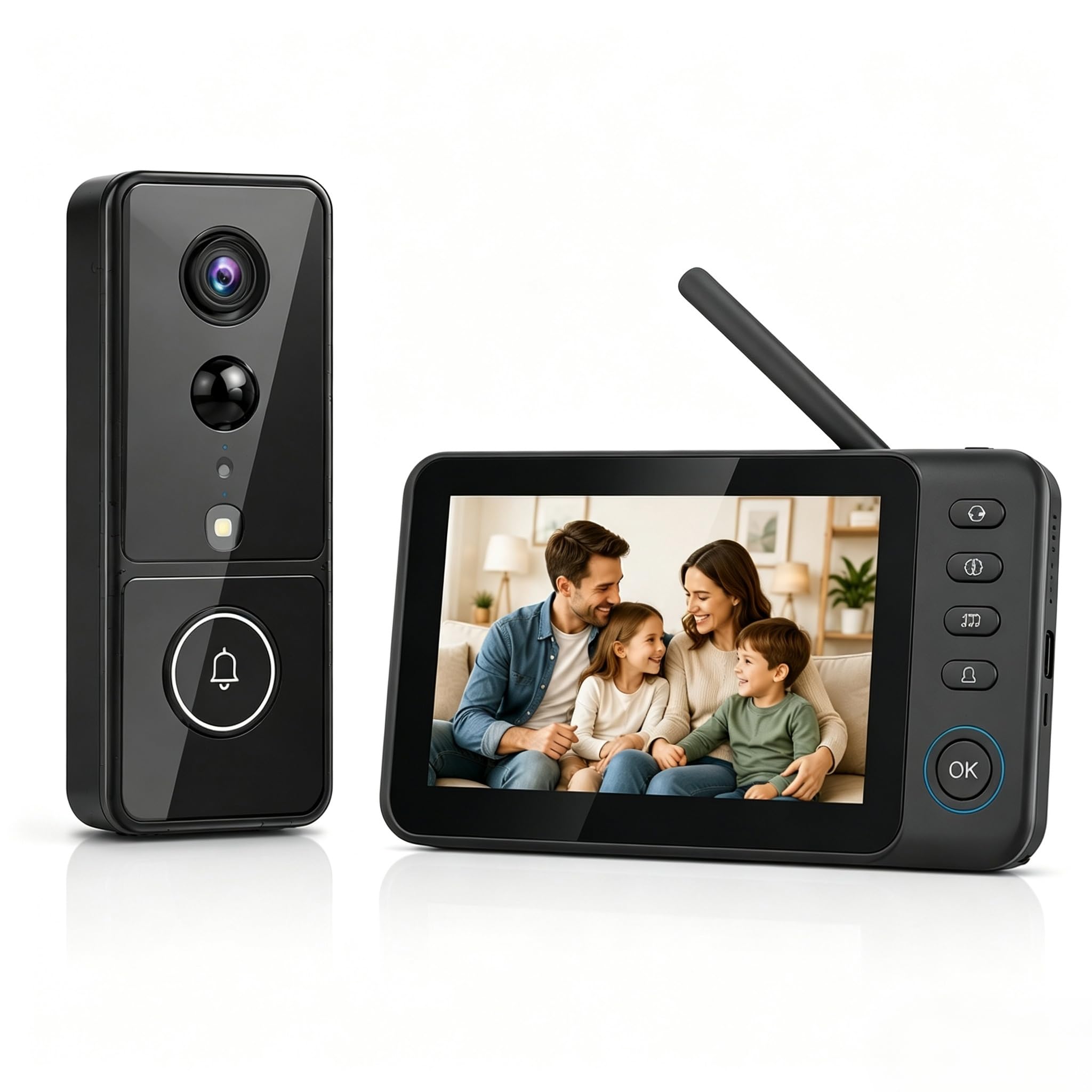 Sonnette sans Fil Exterieur Etanche avec Caméra, Sonnette sans Fil avec Camera et Moniteur 4,3", Visiophone sans Fil sans WiFi ni App, Interphone Video sans Fil 2.4GHz, PIR, Vision Nocturne, IP65