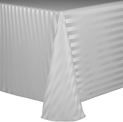 Miniatura 1 de Ultimate Textile Mantel ovalado de rayas satinadas, 52 x 70 pulgadas, color gris plateado