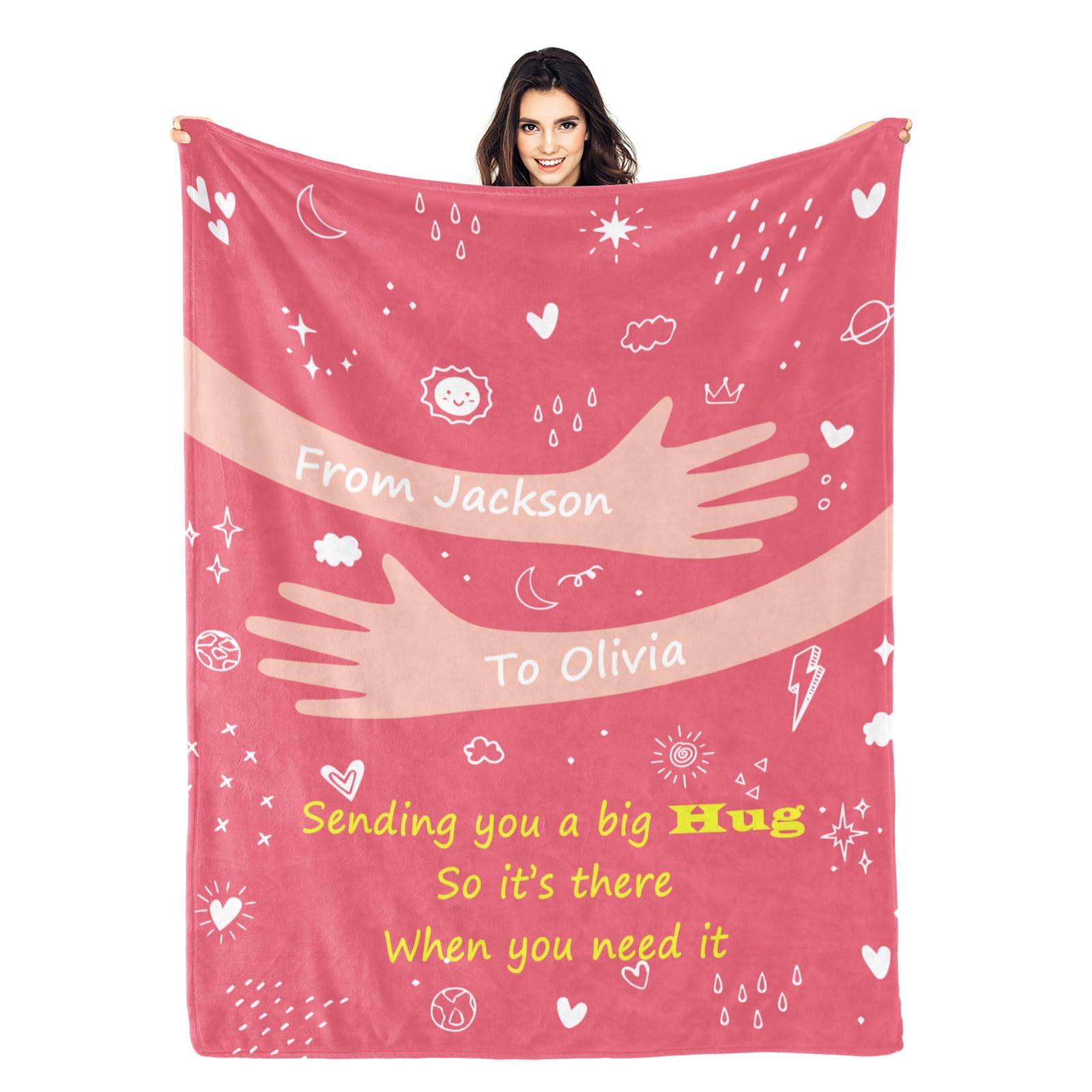Kendt Personalised Hug Blanket Gifts for Women,Get Well Soon Gifts for Women with Blessings,Birthday Gifts for Mum,Sister,Girls,Adults,Soft Fluffy Fleece Blanket(Pink Blanket)