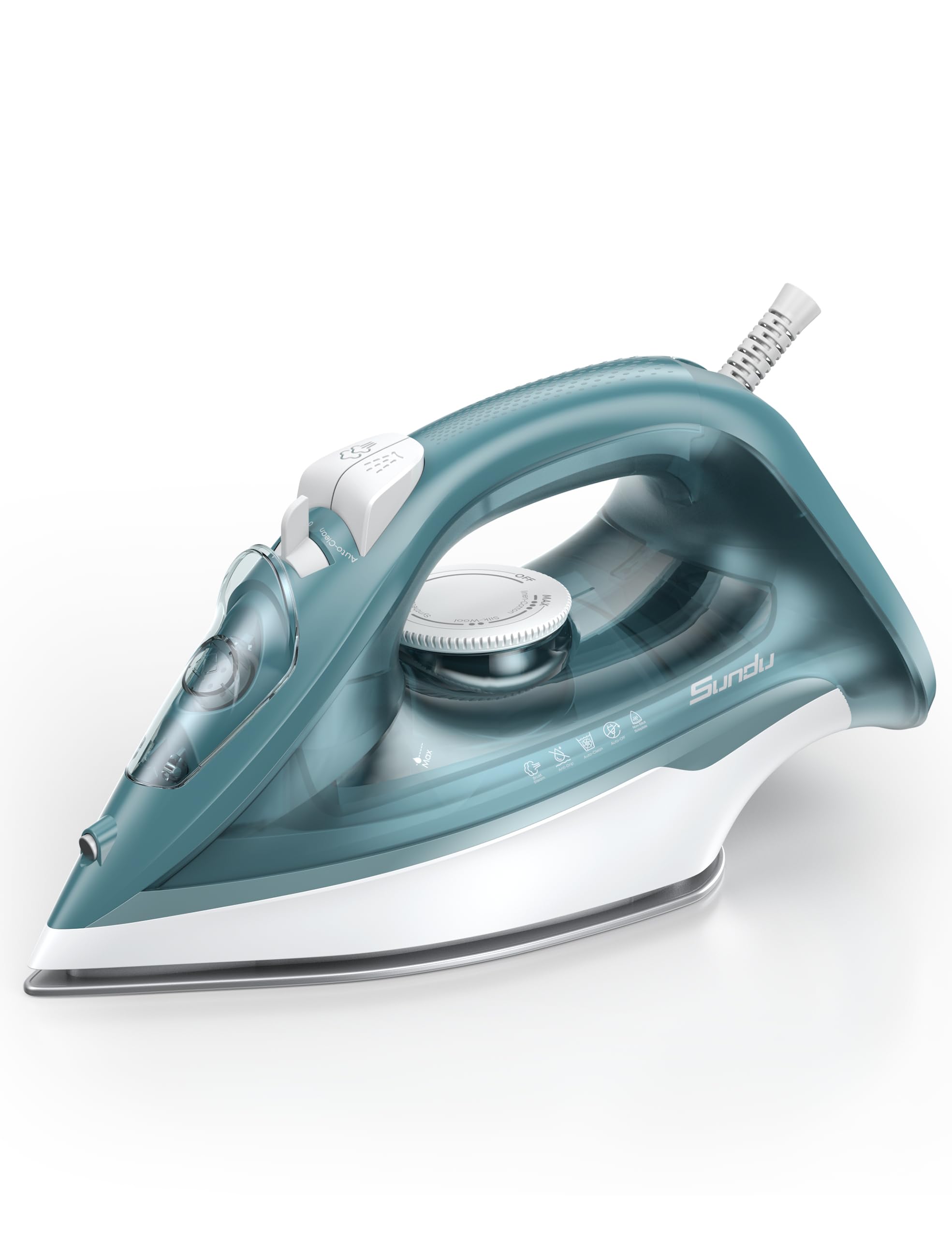 Sundu 1000W Mini Travel Steam Iron, Portable Small Iron for Quilting &amp; Sewing, Non-Stick Soleplate, 300 Steam Holes, 90ml Tank, Safety Base &amp; Digital Temperature Control-Light Green