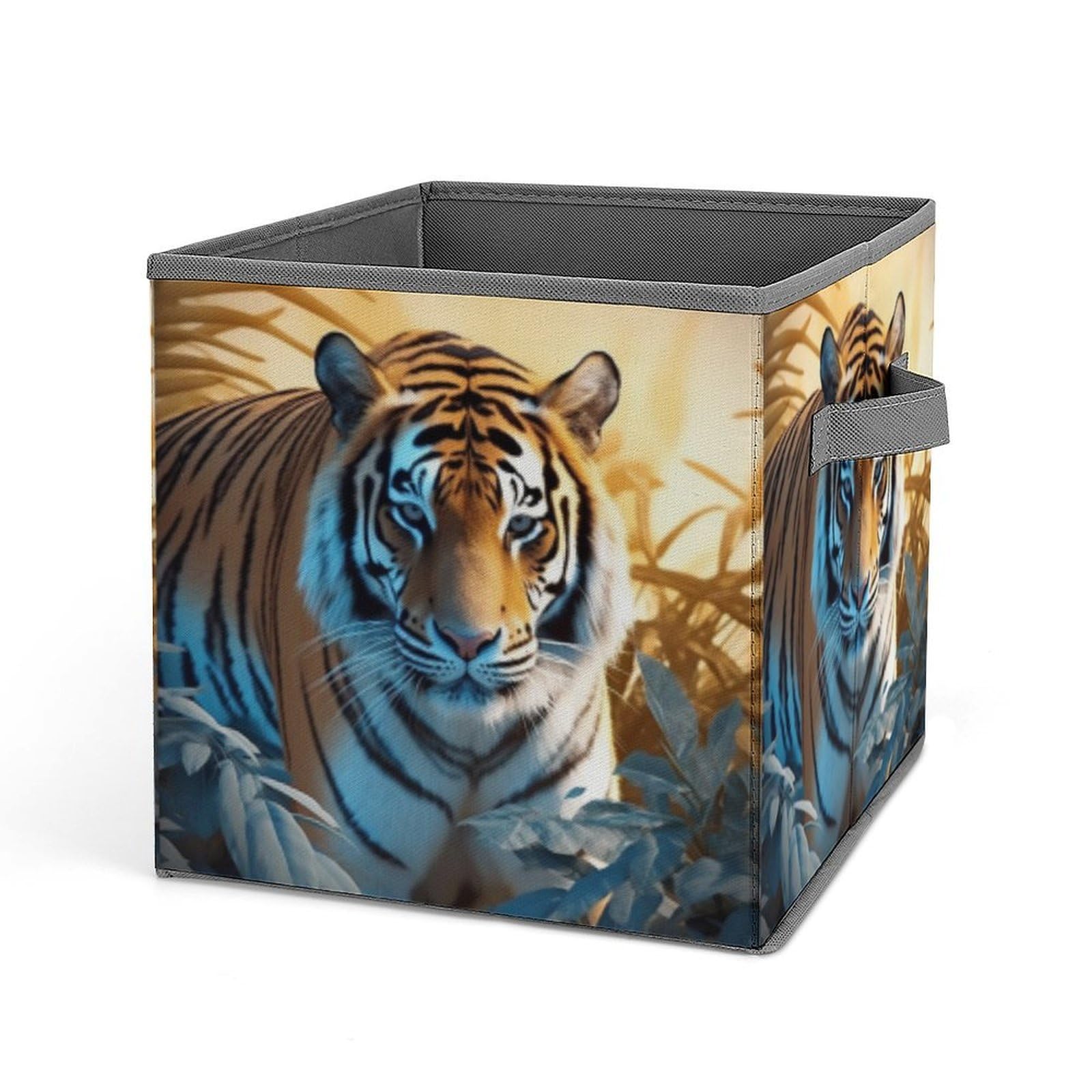 DWVTSLH African Wildlife Tiger Cube Storage Bins with Handle, Foldable Storage Cubes, 11 Inch Large Storage Baskets, Washable Fabric Closet Organizer for Shelves, Decorative Clothes Storage Boxes