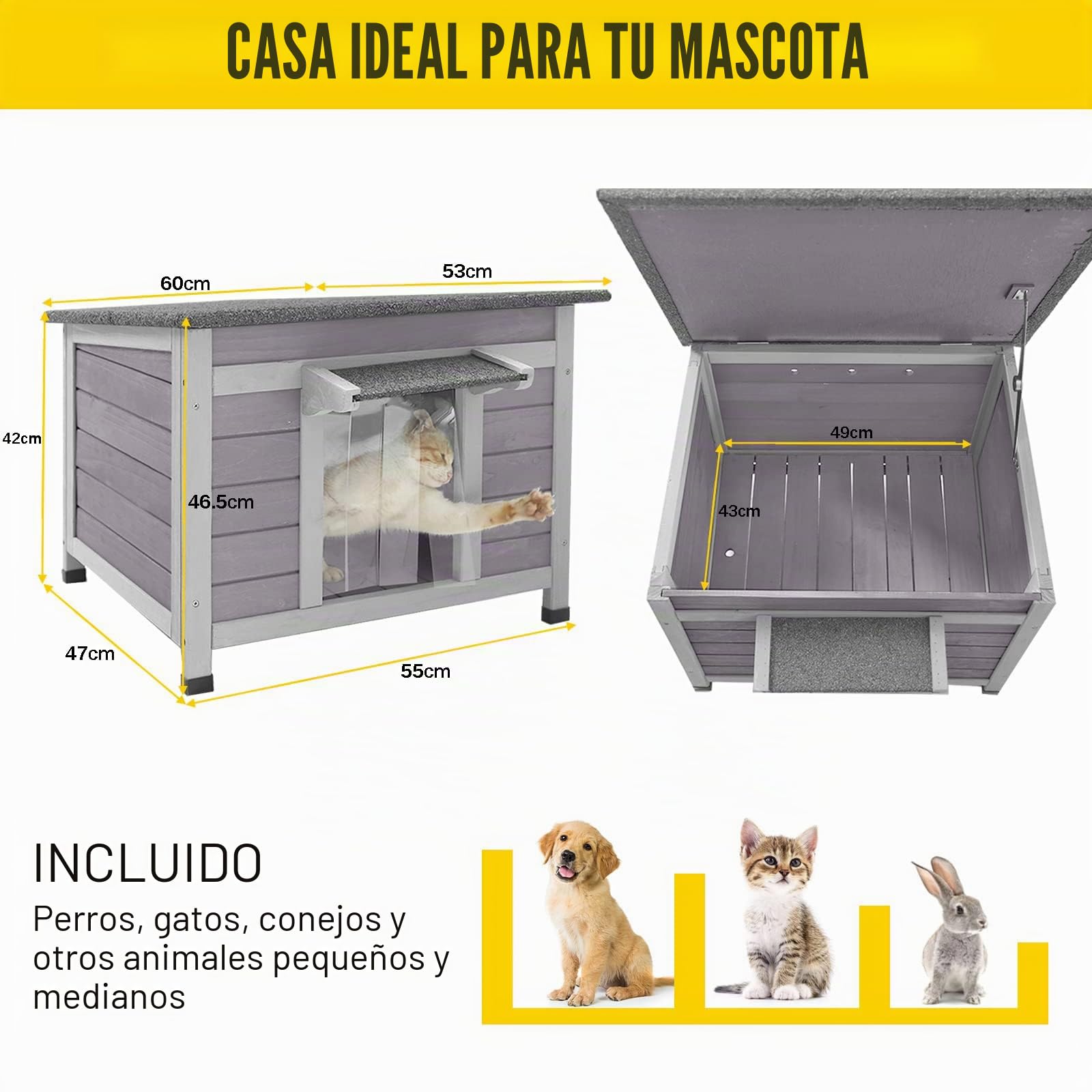 Casa para Perros y Gatos para Exteriores e Interiores con Techo Impermeable, también Adecuada para Otros Animales pequeños