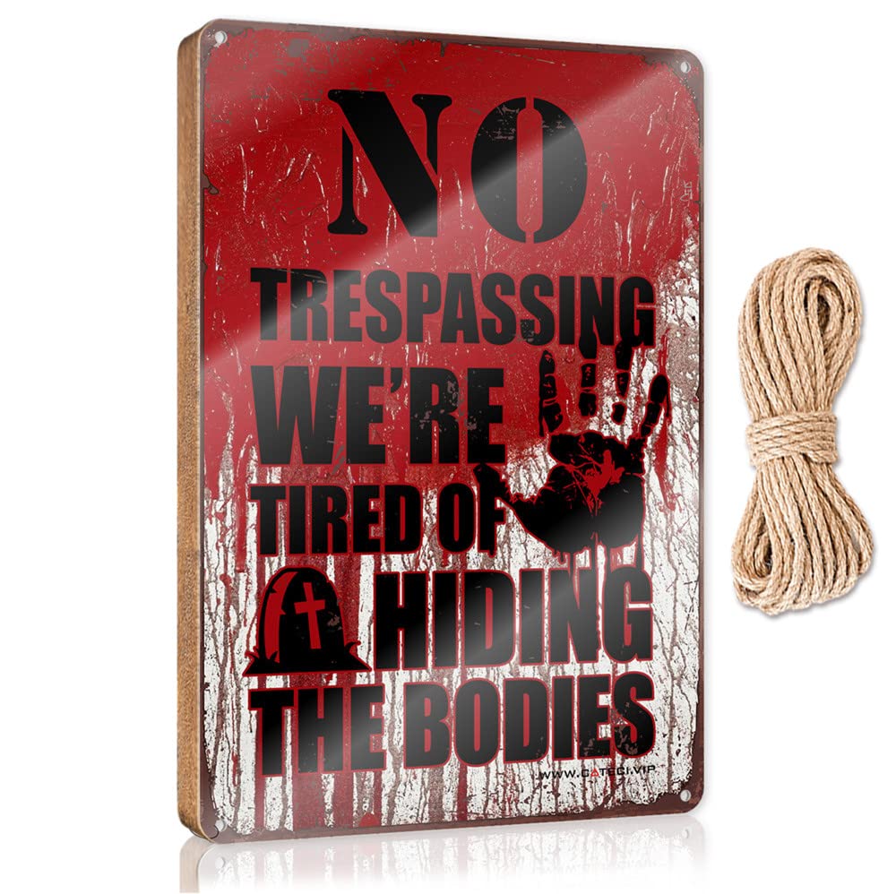 Yyhleh Men's One Color Front Door Decor Farm Hanging Door Sign No Trespassing We Are Tired Of Hiding The Bodies Wooden Sign(23X35cm)