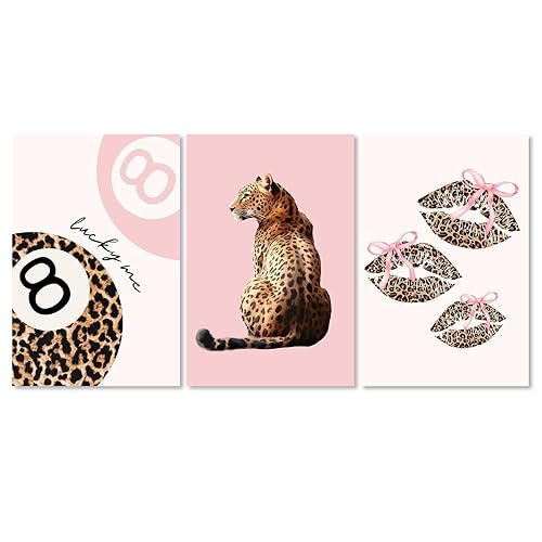 Funky Leopard Print Wall Art Set of 3 Pink Aesthetic