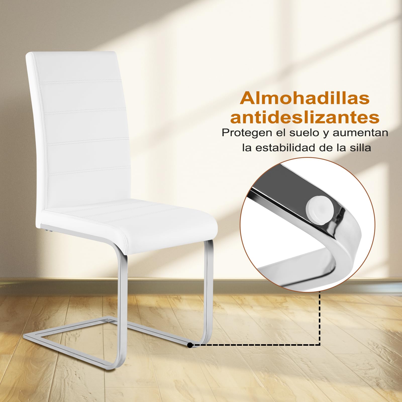 WOLTU Juego de 6 Sillas de Comedor, Terciopelo,Blanco | Ergonómica,Forma de C con Respaldo Alto,Moderna,Chic
