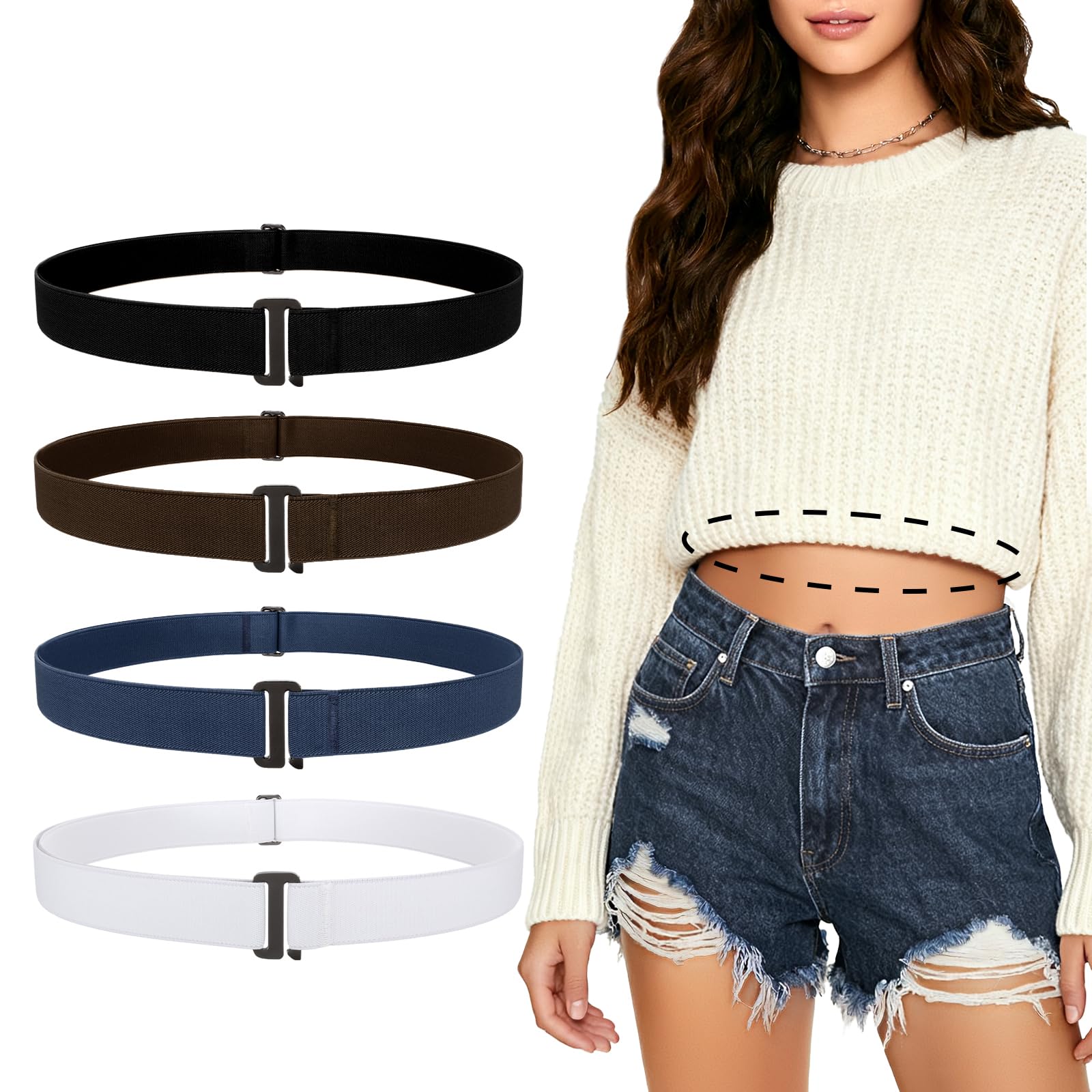 JASGOOD 3 4 5 6 Pack Women Adjustable Crop Top Band Sweater Tuck Band Invisible Strap Belts Elastic