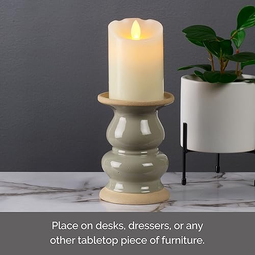 Miniatura 9 de Elements Portavelas de cerámica gris de 4.29 x 4.29 x 7.13 pulgadas, acabado ligeramente envejecido, para uso con velas de pilar sin llama o cera de