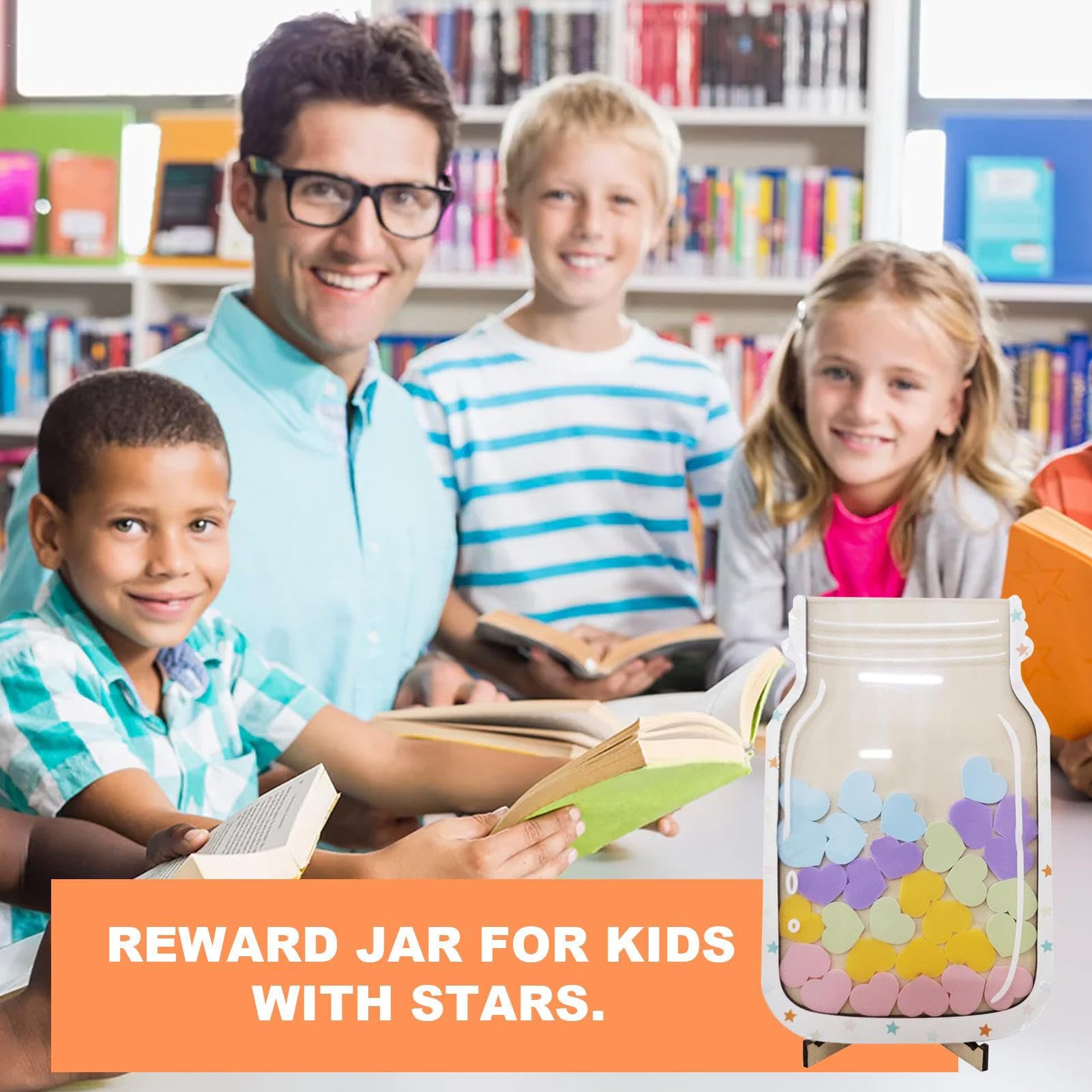 Yoosso Beloningsglas voor kinderen, beloningssysteem, klaslokaal, magnetisch beloningsglas met 45 sterren, houten houder voor goed gedrag