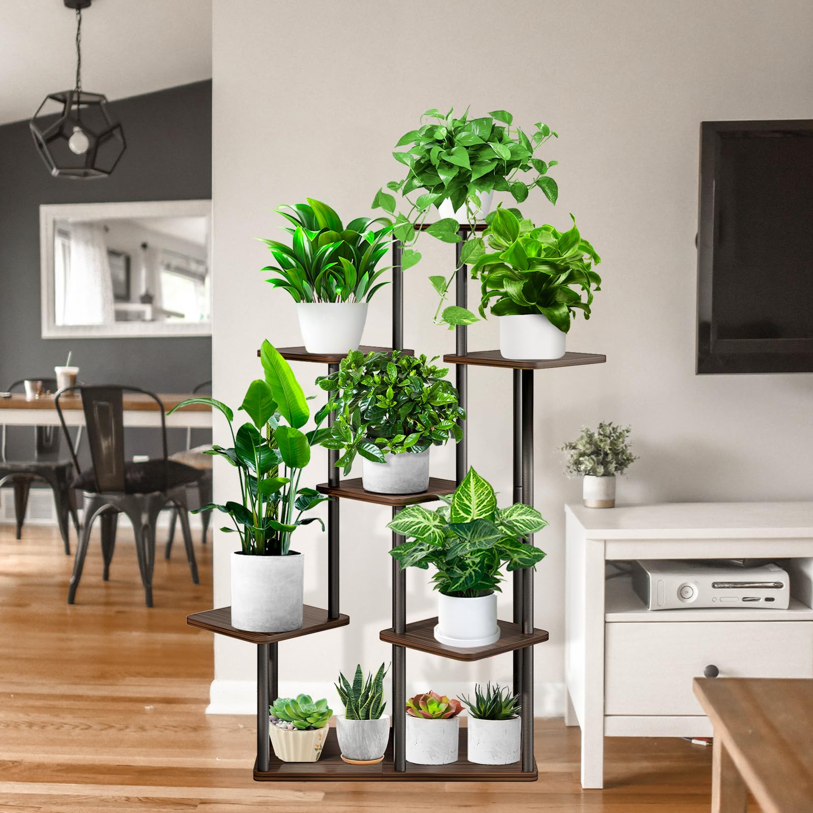 Étagère à Plantes YOComey 7 Niveaux Noir - Support Métal Et Bois Pour Intérieur Et Balcon