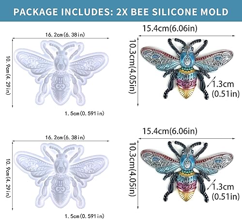 Miniatura 3 de 2 moldes de resina epoxi de abeja, molde de silicona animal en forma de abeja grande 3D, pantalla de molde colgante de animales vívidos, serie de