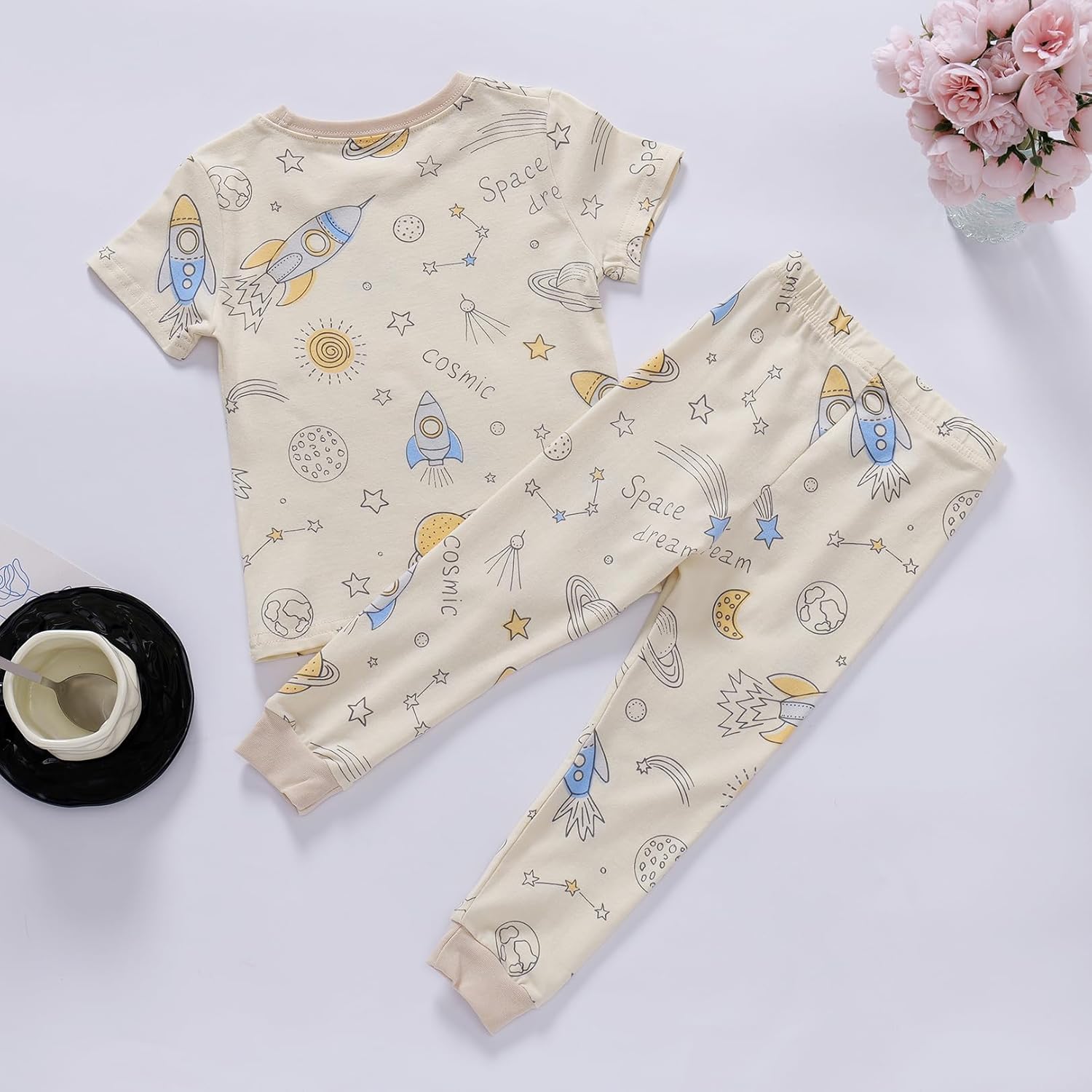 Little Boys Cotton Pajamas Sets Short Sleeve Top with Long John Snug Fit 2 Piece Sleepwear - Image 3