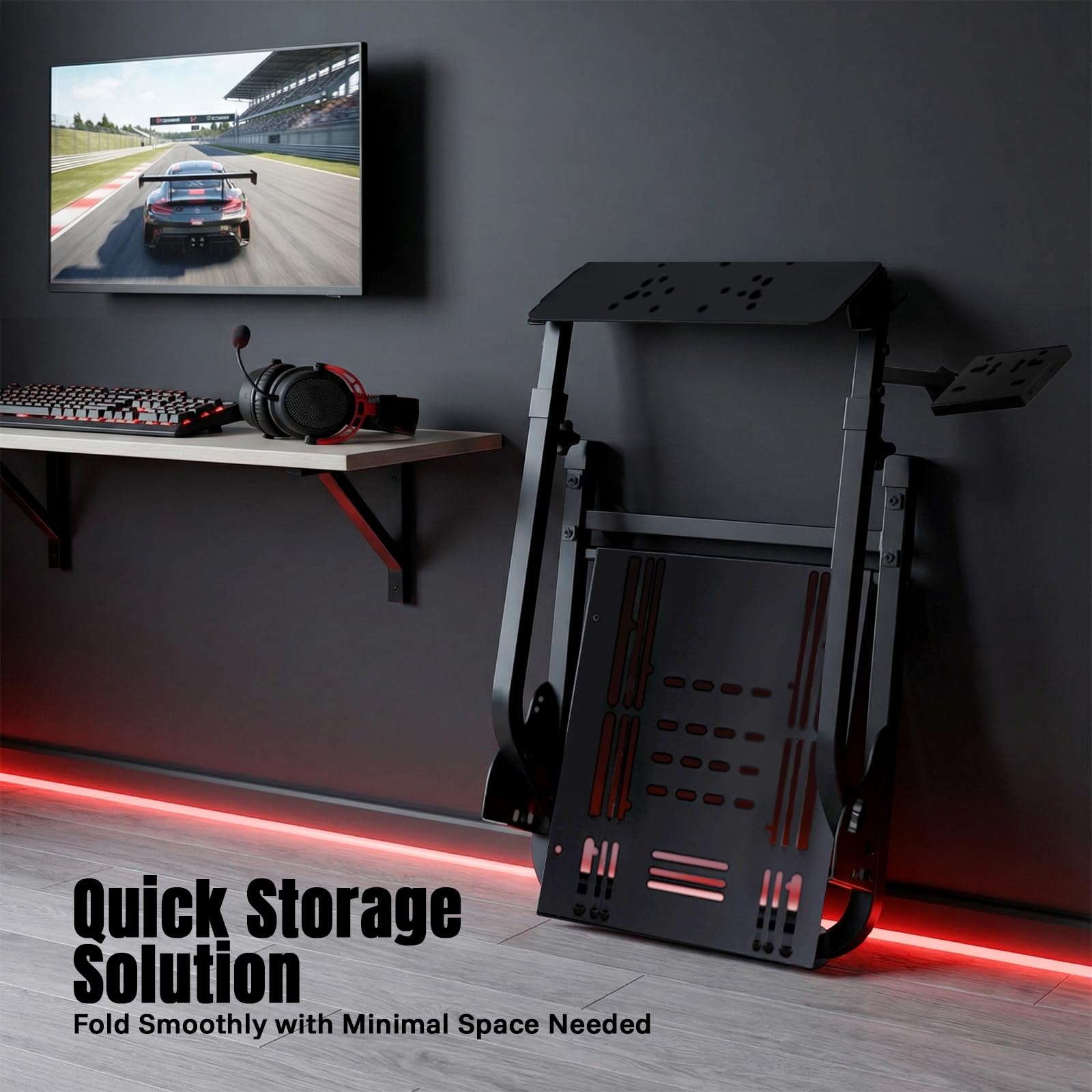 Klappbarer Lenkradständer für Racing Gaming, Verstellbare Höhe & Neigung | 20 kg Traglast, Schalthebelhalterung links oder rechts, Einfache Montage