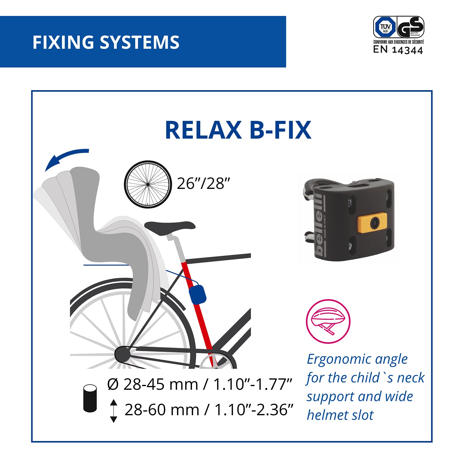 b bellelli Tiger - Siège arrière pour vélo - pour Les Enfants jusqu'à 22 kg, de 3 à 8 Ans - Fixation au Cadre, inclinable