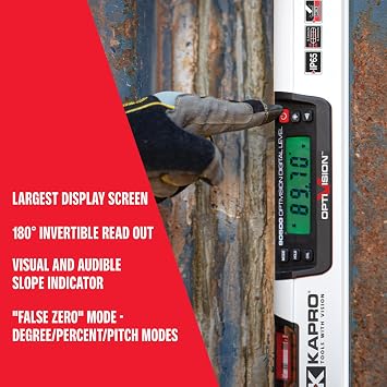 Kapro - 905 Digital Condor - Magnetic Digital Level IP65 - With OPTIVISION - Features Visual and Audible Slope Indicator, False Zero Mode, Large Display Screen, 180 Invertible Read Out - 48 Inch