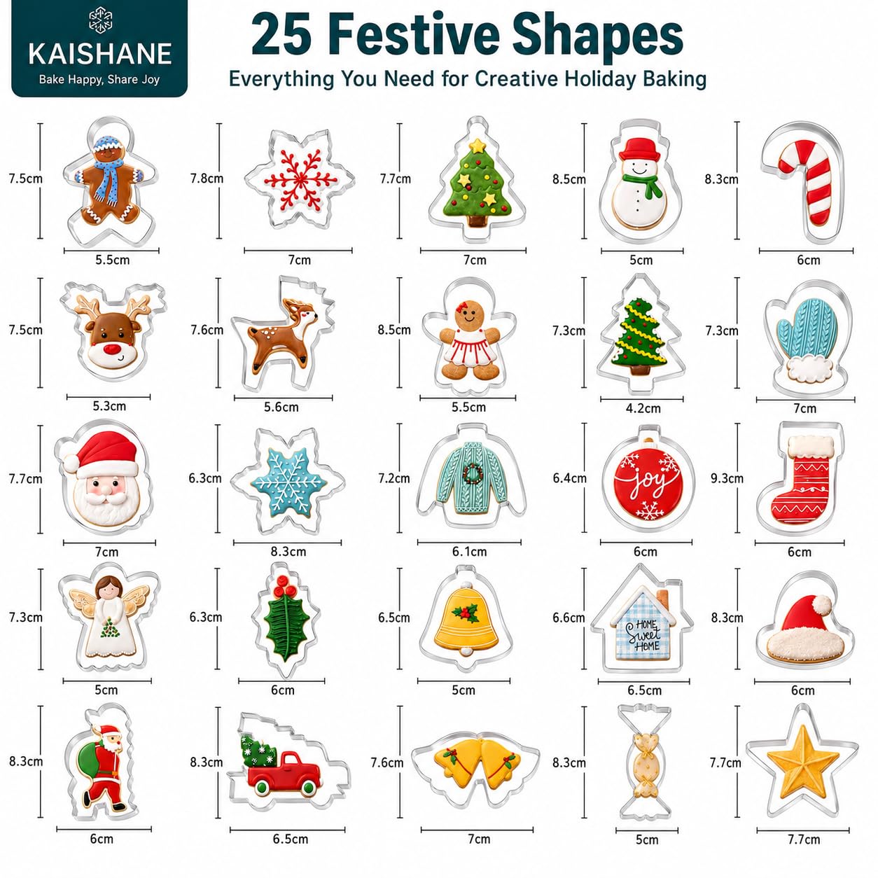 Juego de 25 cortadores de galletas de Navidad de acero inoxidable para Navidad, muñeco de nieve, hombre de jengibre, copo de nieve, árbol de Navidad, cerveza y más formas para hornear Navidad