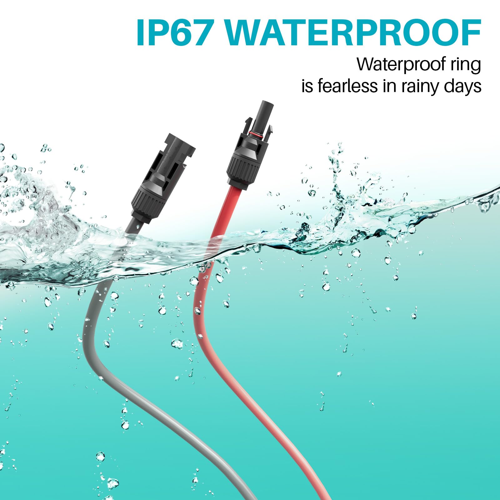 Przedłużacz solarny 10 AWG (6 mm²) z osłoną, podwójny przewód przedłużający do panelu słonecznego 30 m, z męskimi, żeńskimi złączami słonecznymi IP67, do paneli słonecznych, samochodów