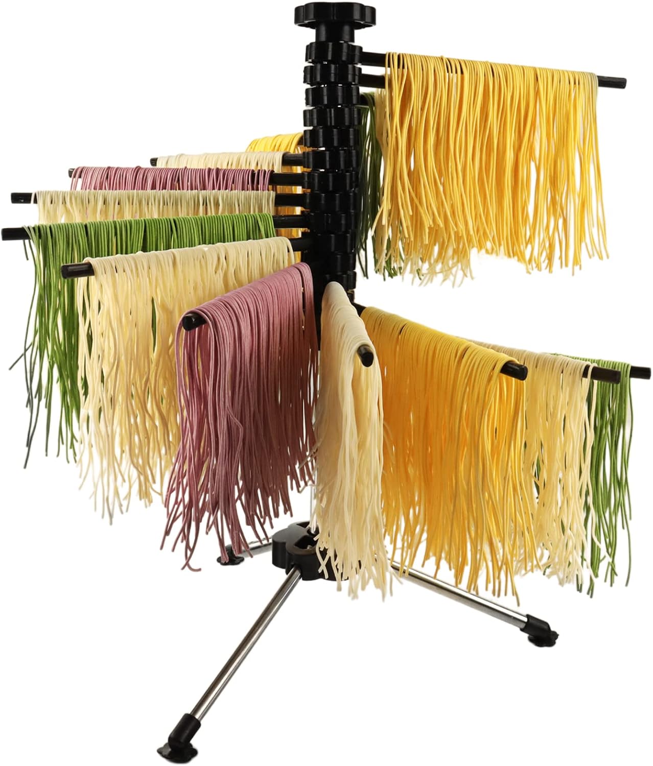 Pasta Drying Rack Collapsible, 16 Rods With Anti Slip, Pasta Dry Rack-Stand For Up To 2Kg for Homemade Noodles and Pastas (Black)