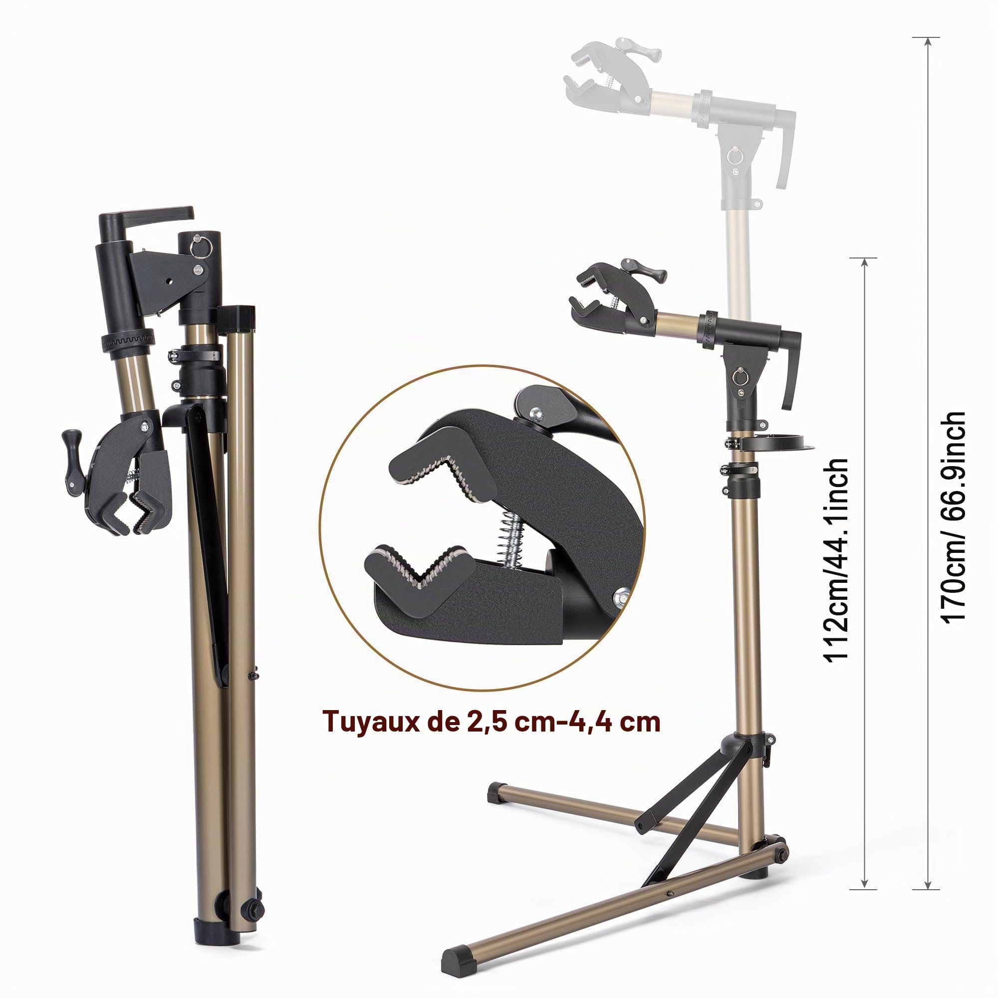 CXWXC Support de Réparation pour Vélo, Pied de Réparation pour E-Bike jusqu'à 36kg, Réglable en Hauteur, Pliable et Rotatif à 360° pour VTT, Vélo de Route, E-Bike
