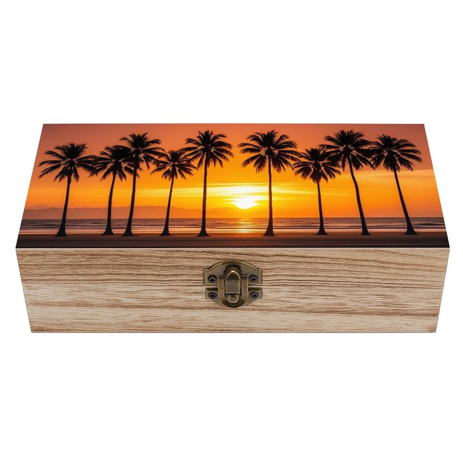 FodPand Decorative Keepsake Box Wooden Storage Boxes with Hinged Lid Handmade Tropical Sunset Beach Wood Organizer Memory Treasure Box for Jewelry Craft Card Photo Storage Wedding Bridal Shower Gifts