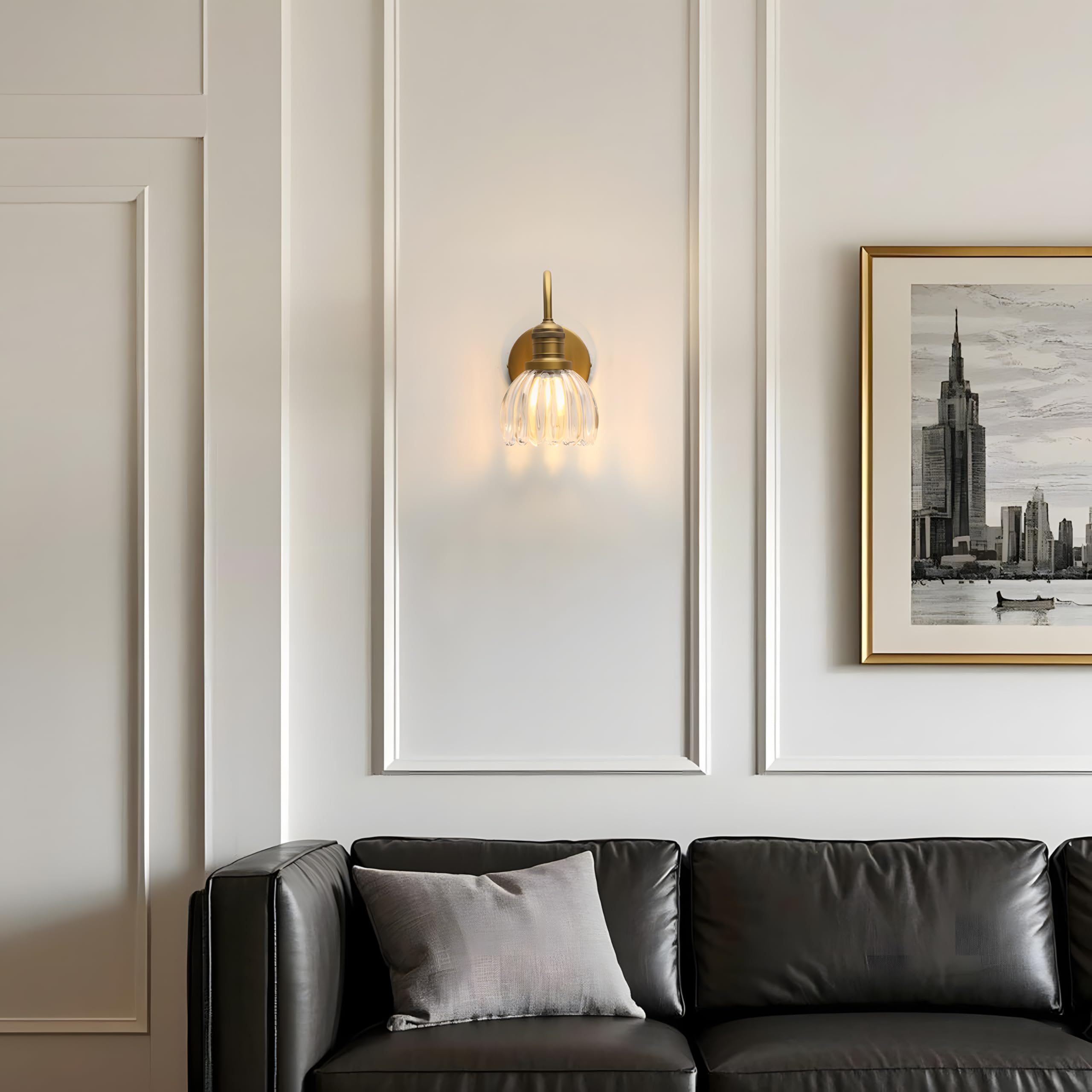 JIMUBEAM Vintage Gooseneck Wall Light Sconce with Clear Tulip Glass Shade - Image 4