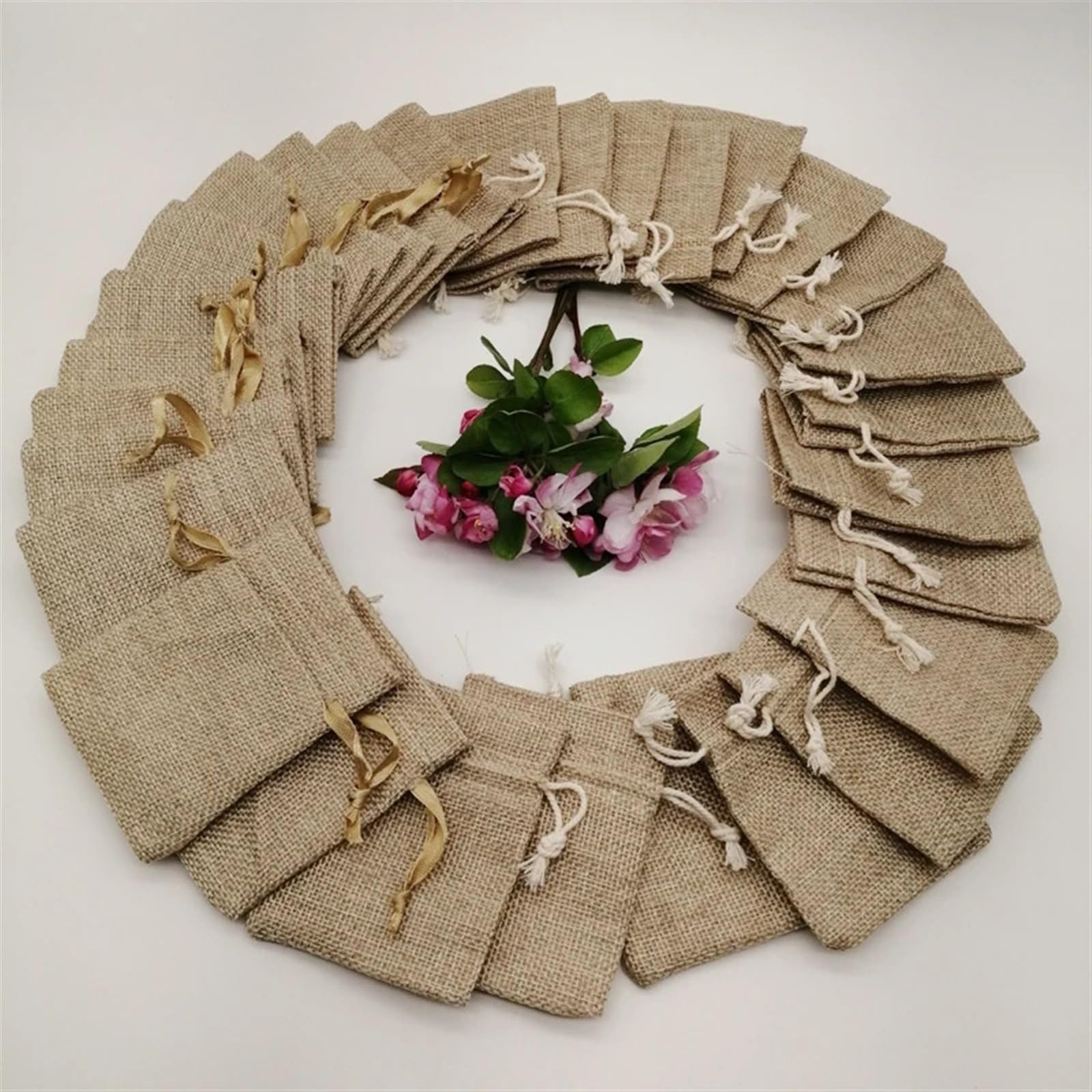 Sacchetti Confetti Matrimonio Nastro di seta Borsa regalo in cotone Sacco lino Sacchetti iuta con coulisse Tessitura in mussola(Cotton Rope,20x30cm)
