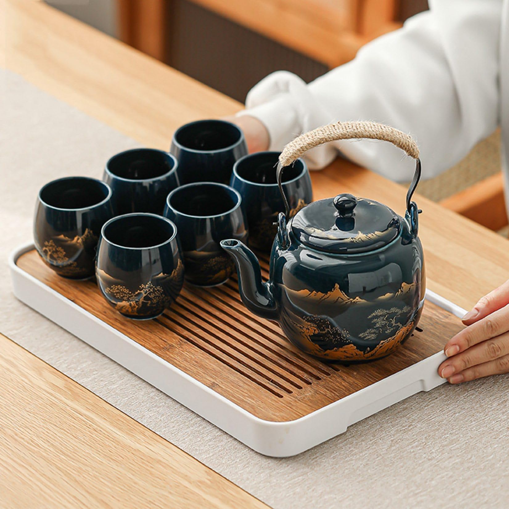 Amazon.co.jp: ティーセット 陶器 湯呑みセット 7点セット 急須 茶盤 