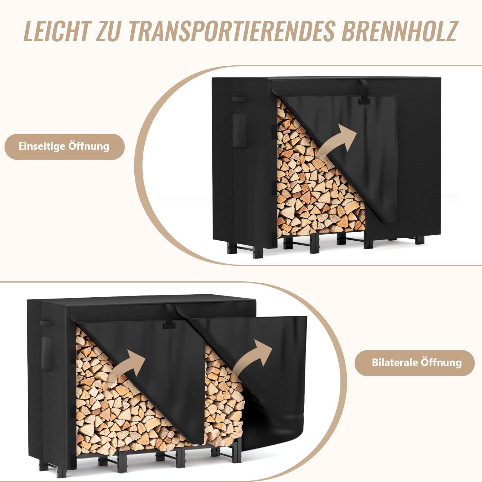 Sannwsg Kaminholzständer Abdeckung 130x36x117cm, Robuste Abdeckung für Brennholzregal, Wasserdicht, Winddicht, UV-Beständig, Feuerholzabdeckung mit
