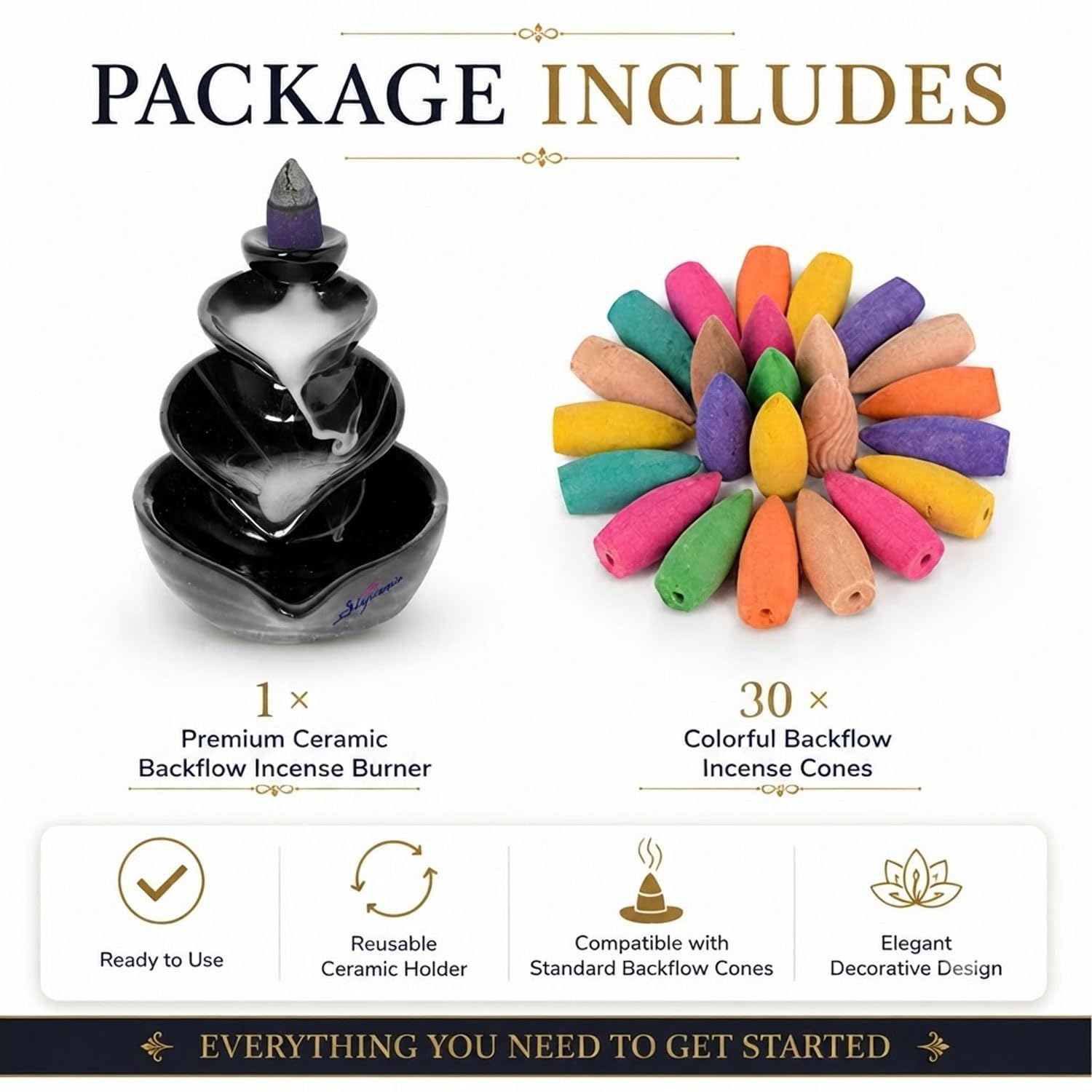 SIGNAMIO Backflow Incense Burner - 30 Cones -4