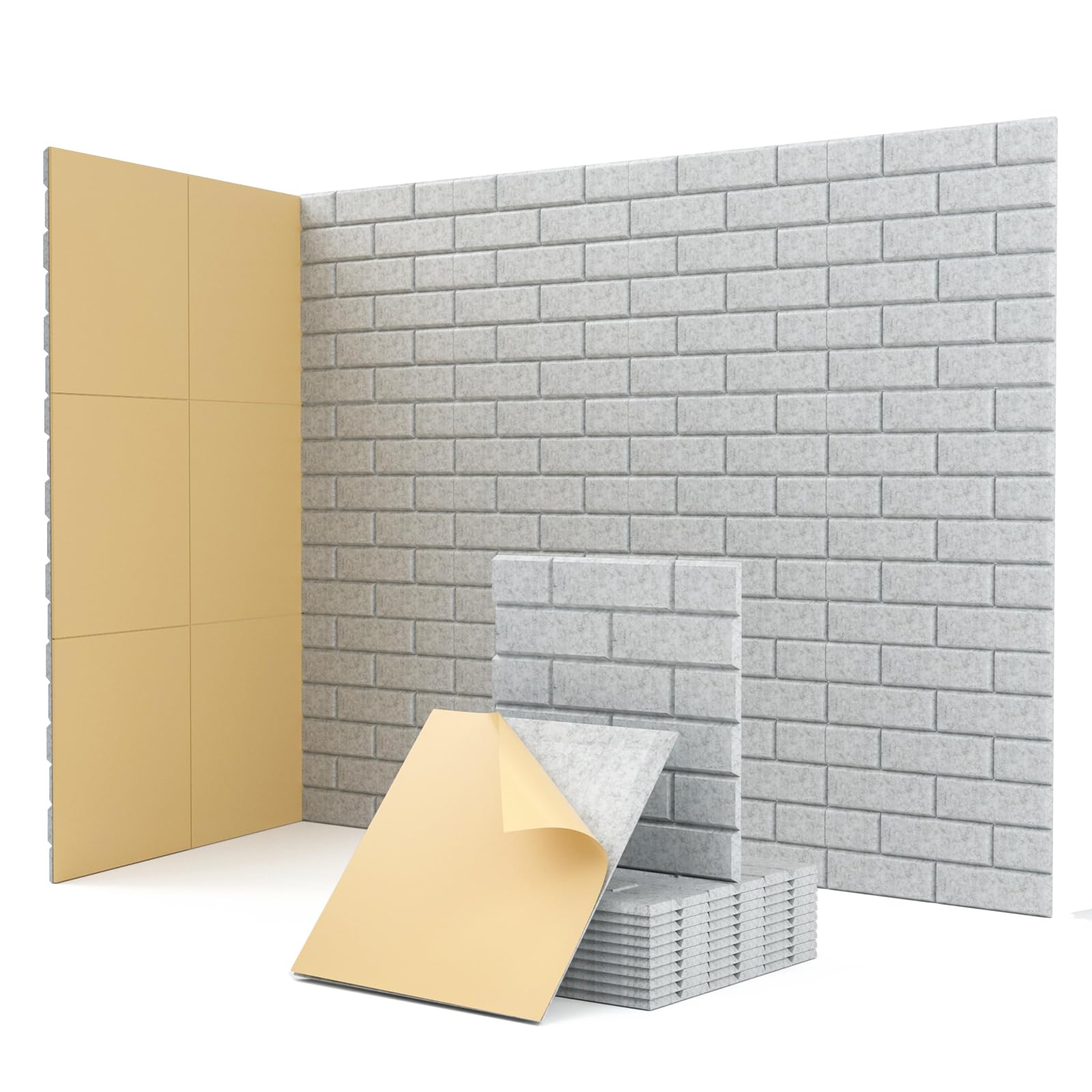 Kuchoow Sound Proofing Wall Panels Self Adhesive with MLV, 12 Pack Brick Acoustic Panel for Sound Absorbing, Noise Reduction & Soundproofing in Studio, Room, Office, 12" x 12" x 0.4", White — view 10