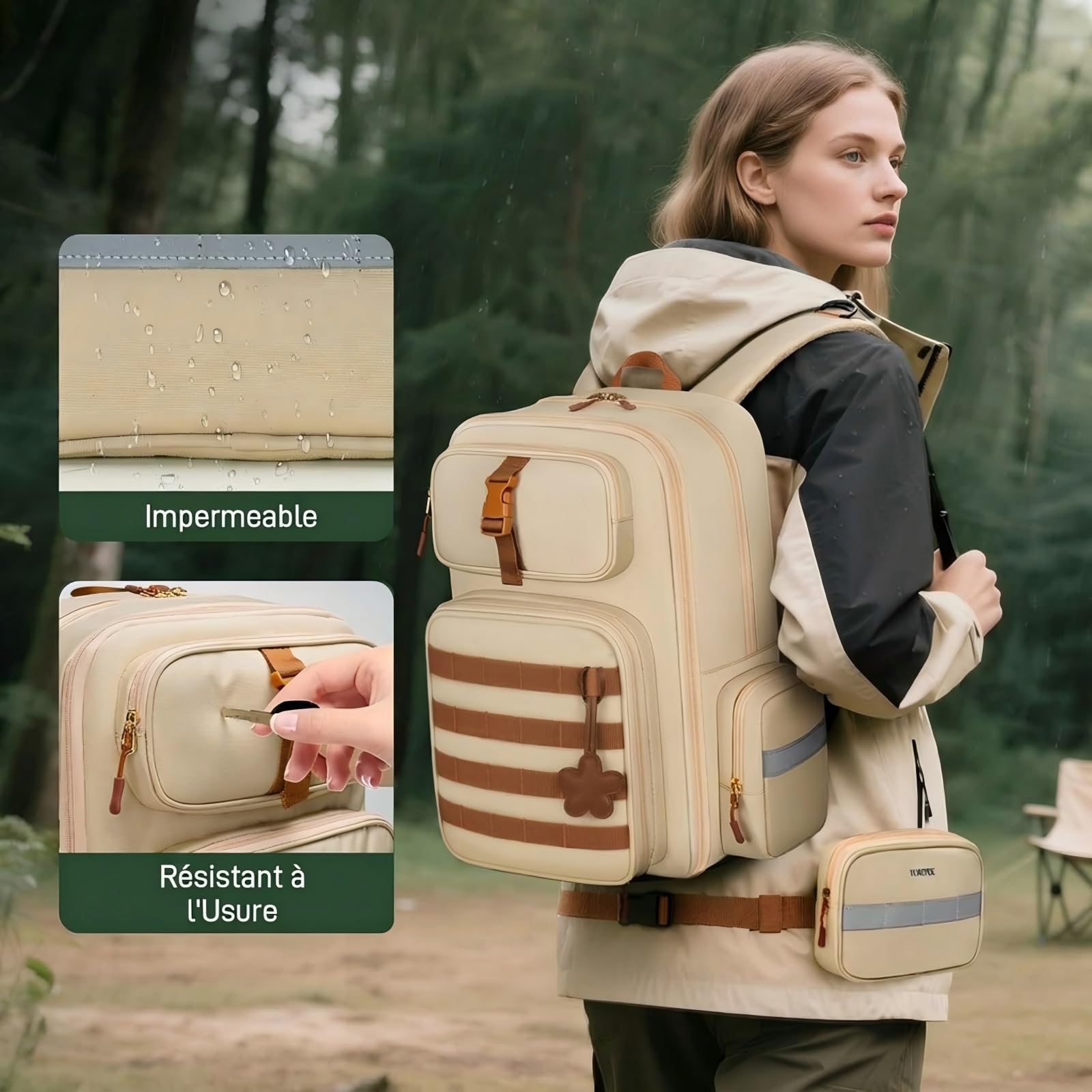 YOREPEK Sac a Dos Militaire 24L(40x30x20), 2 Sets Sac a Dos Tactique | Exbandiable Militaire Multifonctionnel Sacs de Voyage Cabine pour Ordinateur, Randonnée/Trekking/Camping Femme Homme, Kaki
